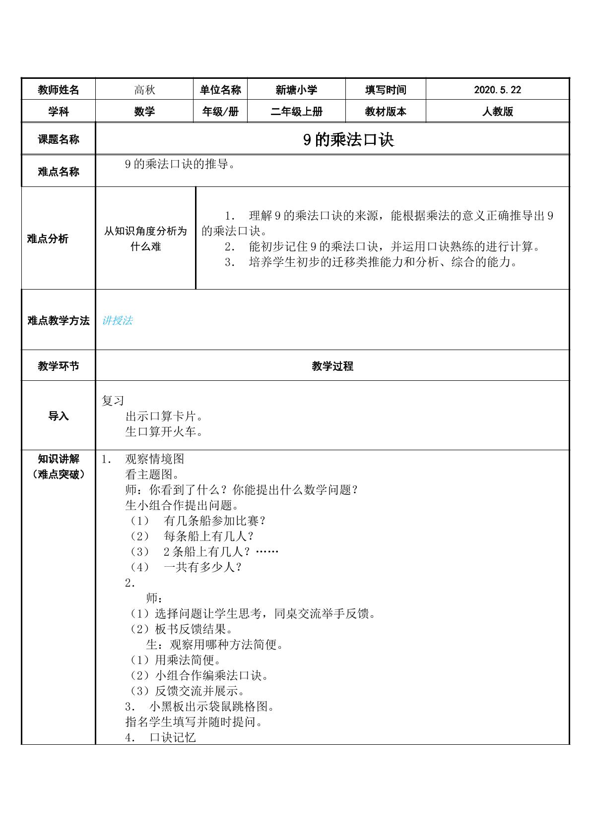 发现9的乘法口诀的规律