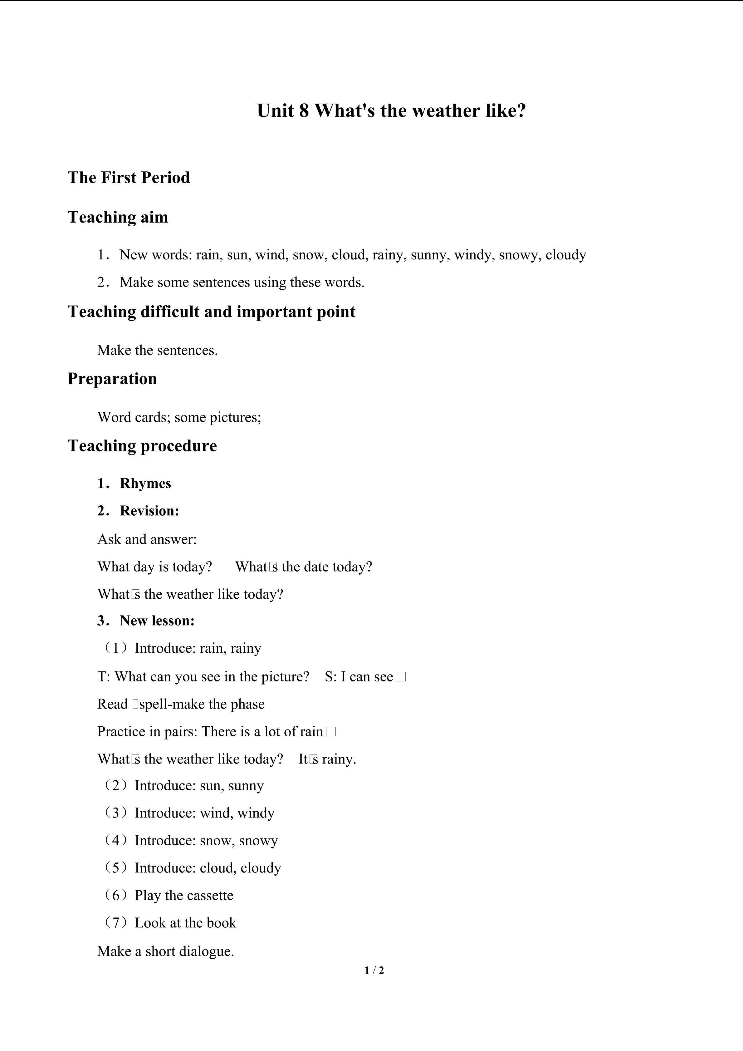 Unit 8 What's the weather like ?_教案2