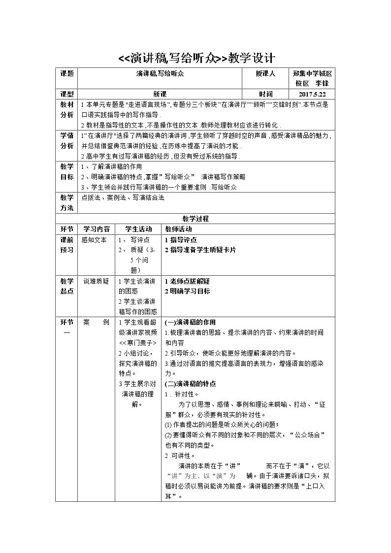 写作指导 演讲稿，写给听众