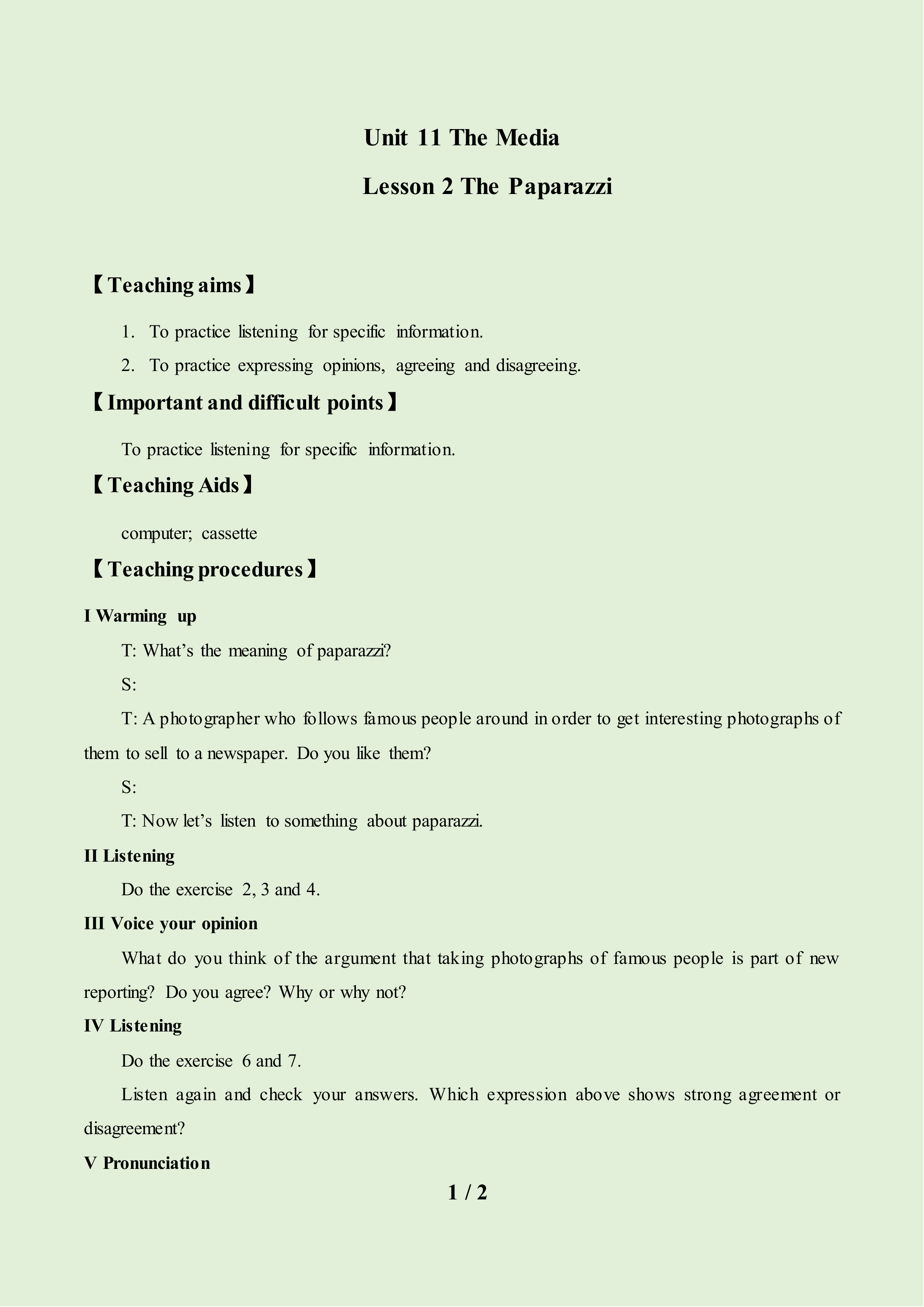 Lesson 2 The Paparazzi_教案1