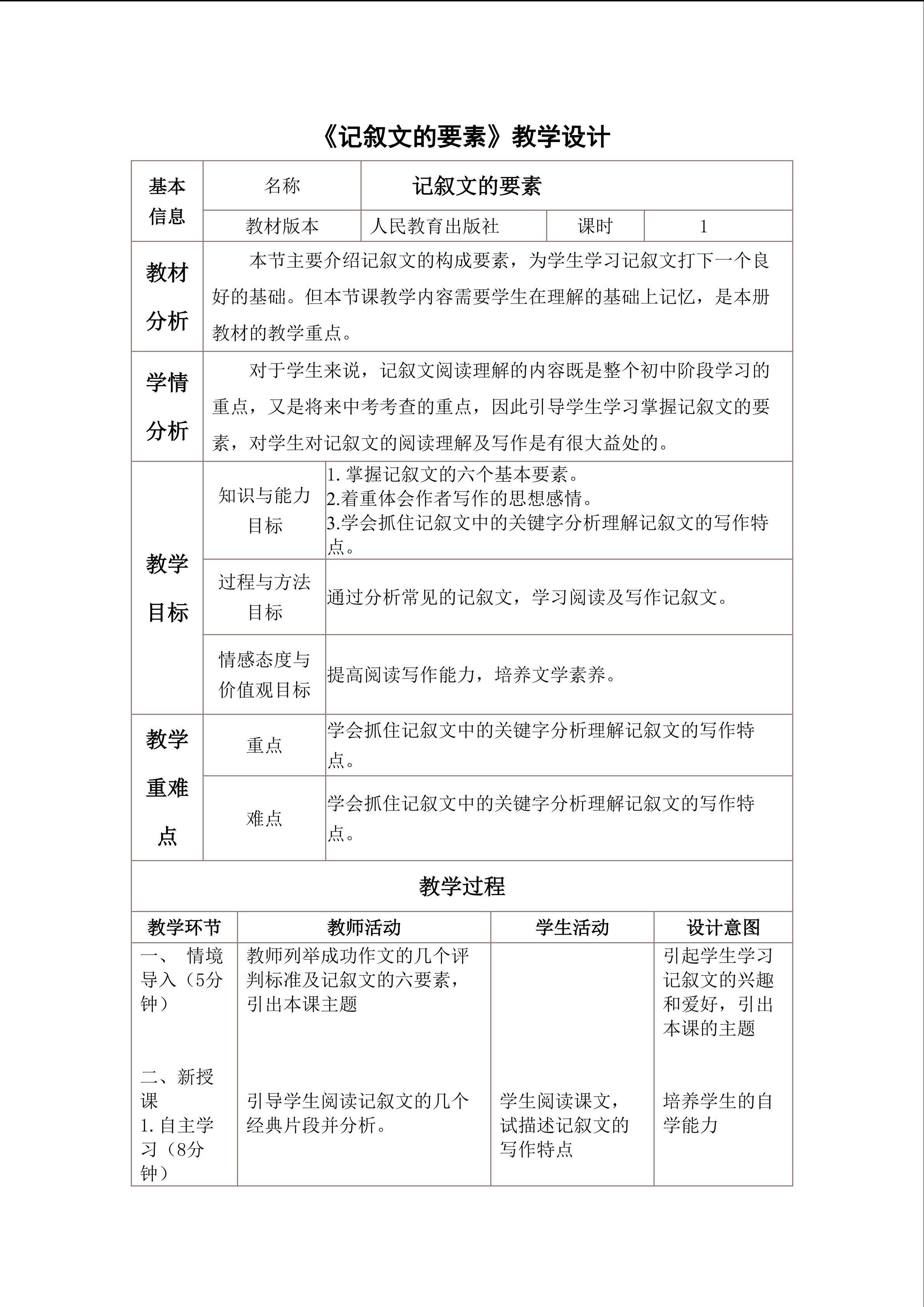 《记叙文的要素》教学设计