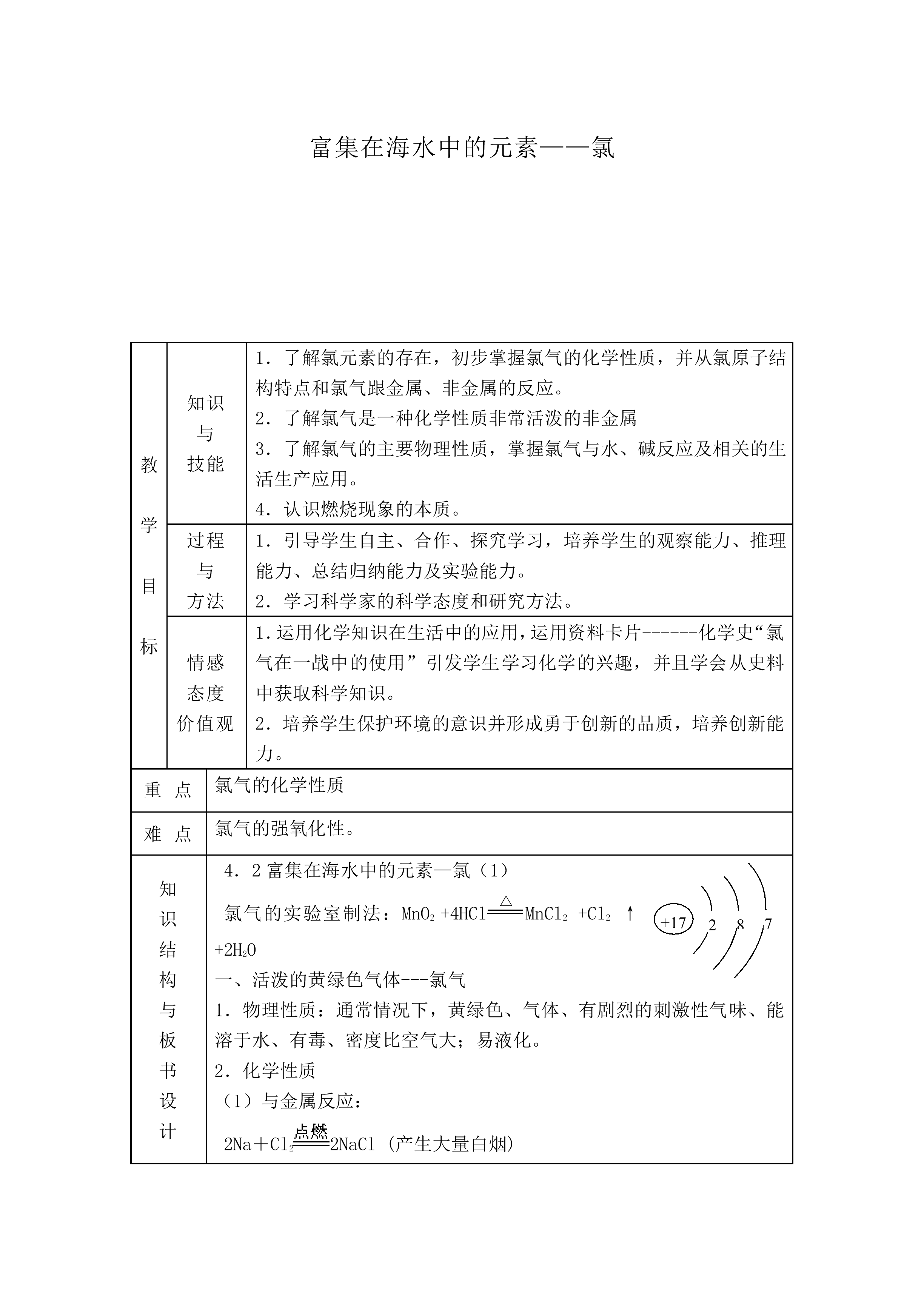 富集在海水中的元素——氯_教案2