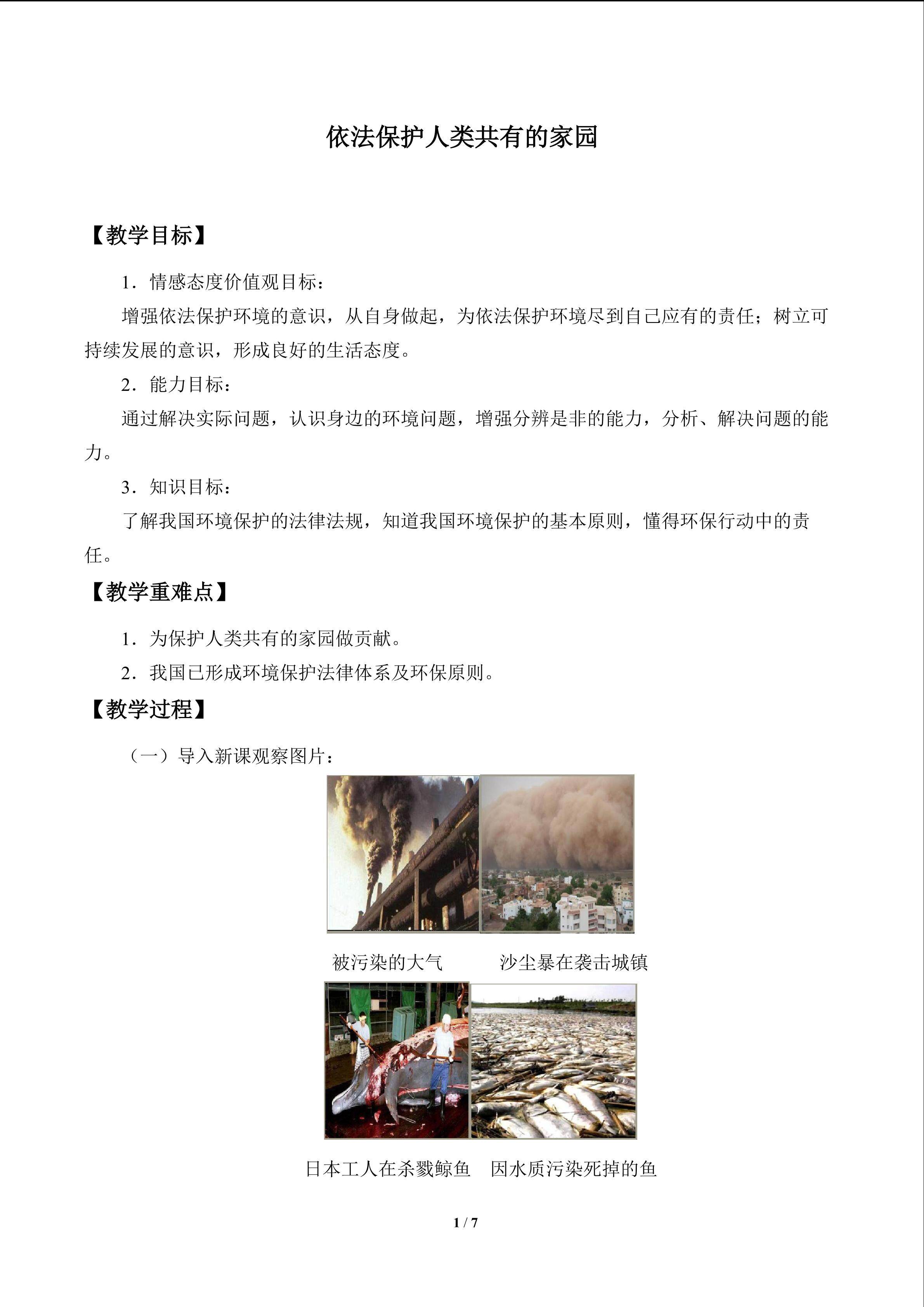 依法保护人类共有的家园_教案1