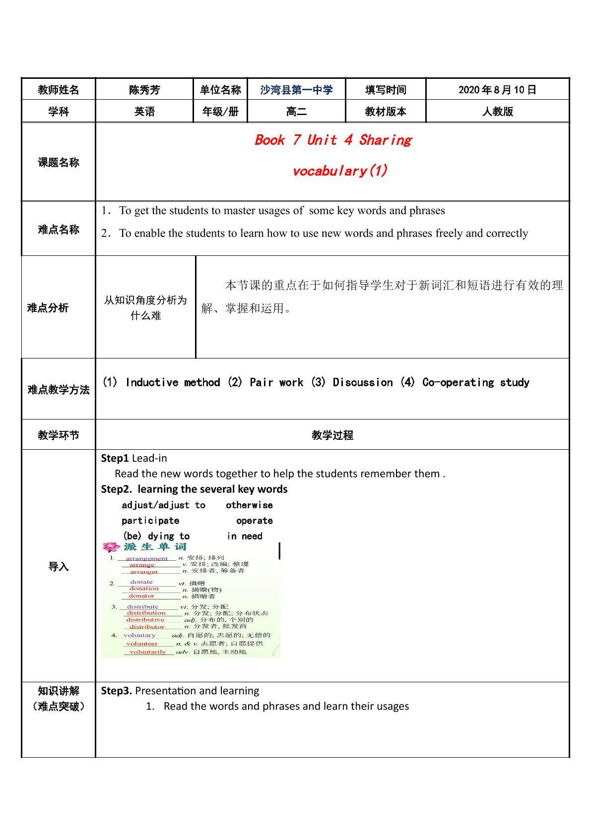 选修七 第四单元 language points