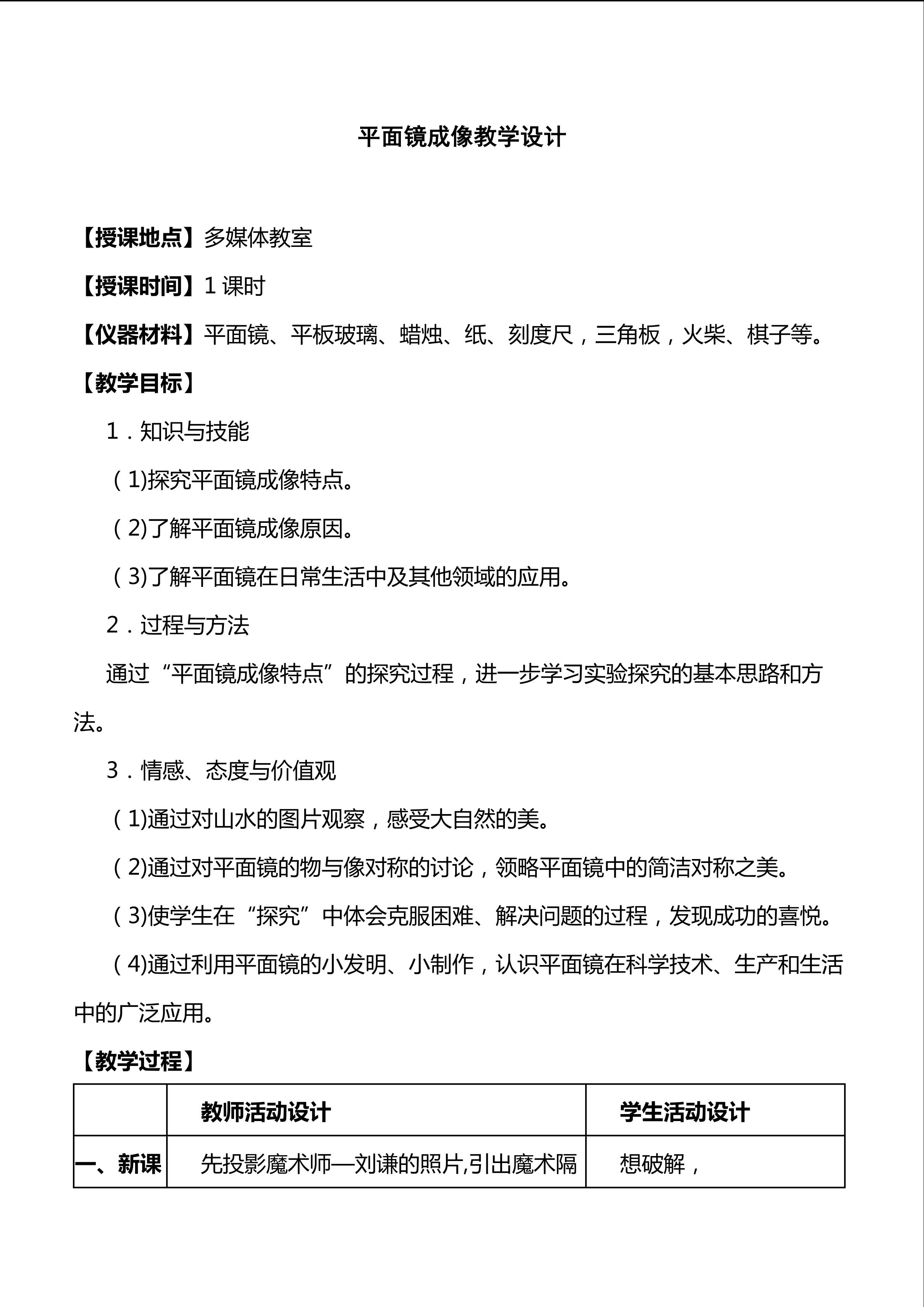 平面镜成像