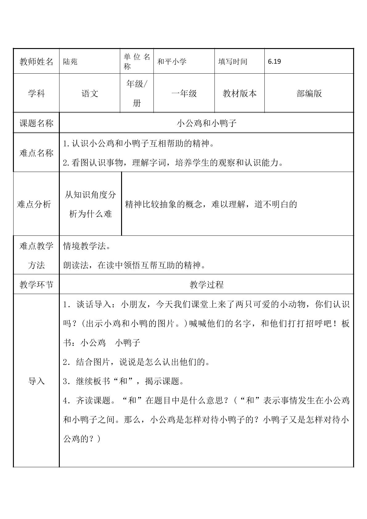 小公鸡和小鸭子