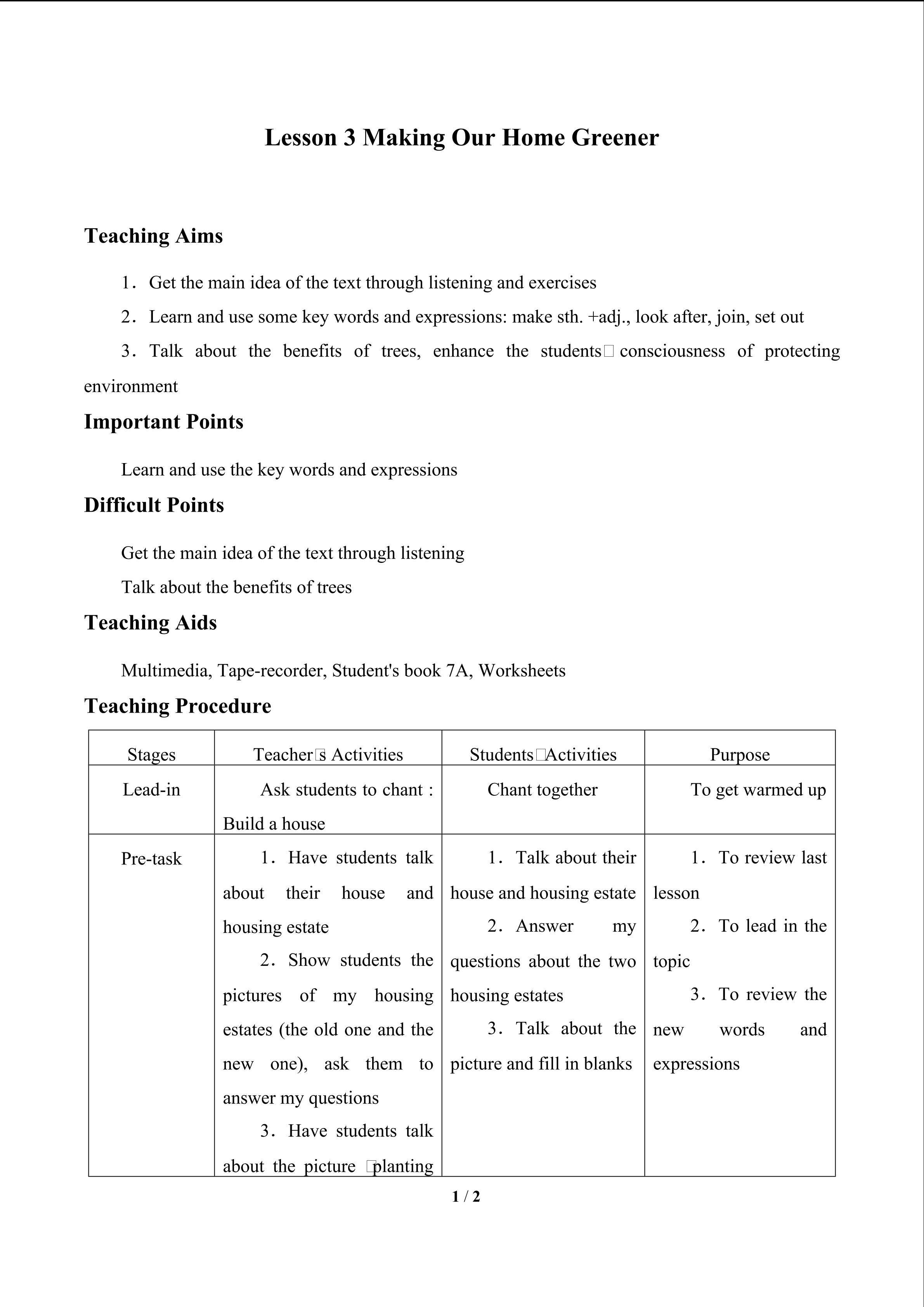 Lesson 3 Making Our Home Greener_教案1