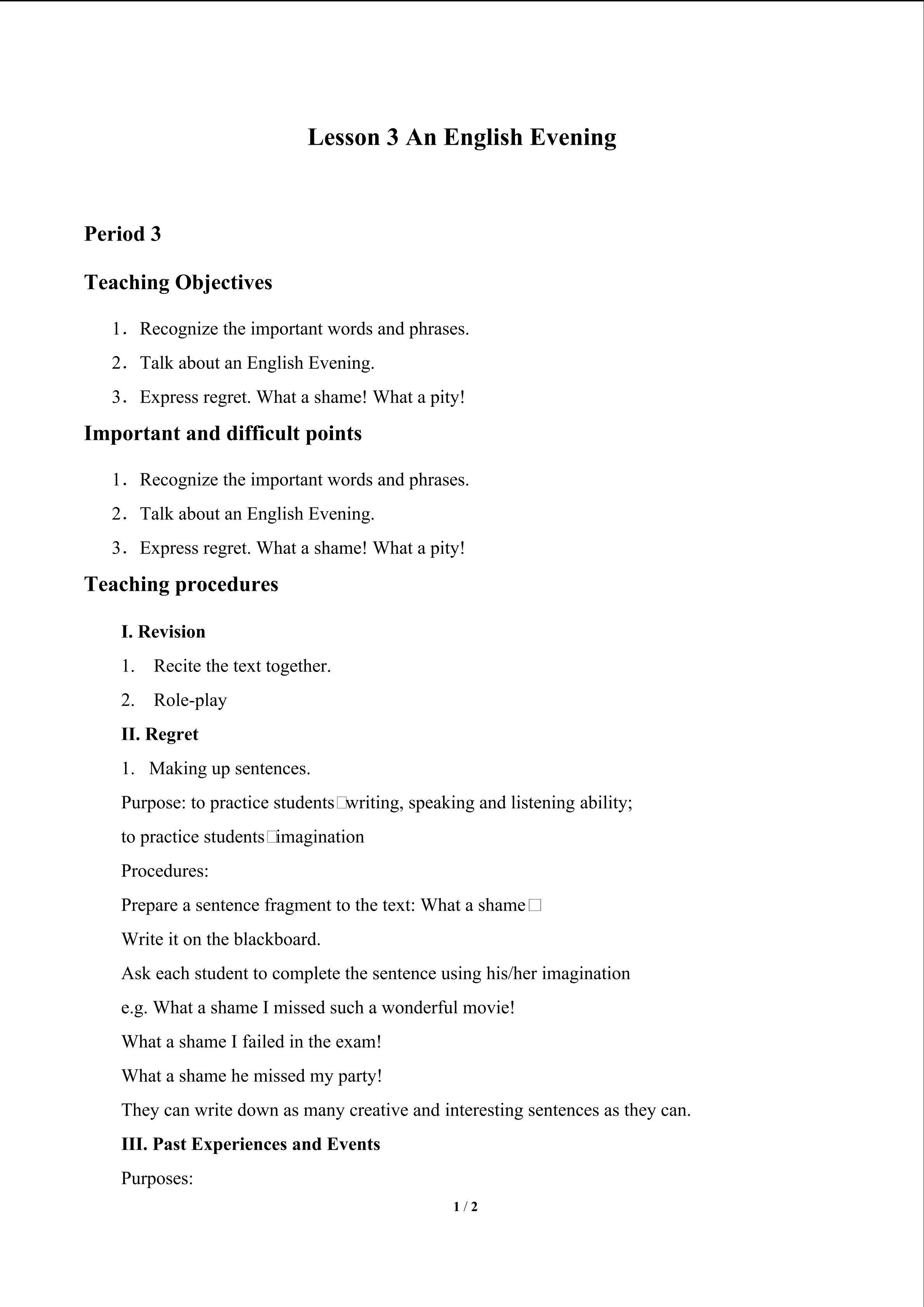 Lesson 3 An English Evening_教案3