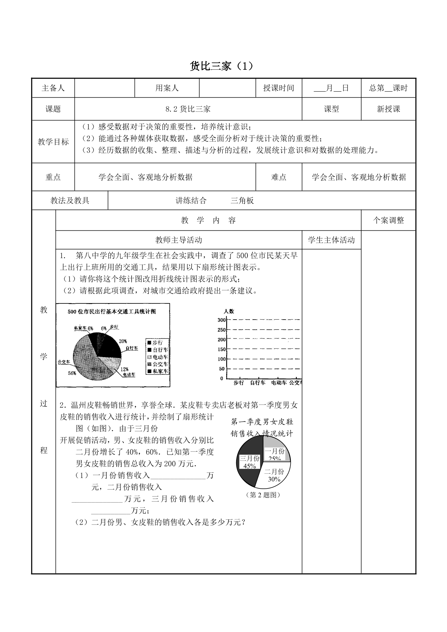 【★★】9年级数学苏科版下册教案第8单元《8.2 货比三家》