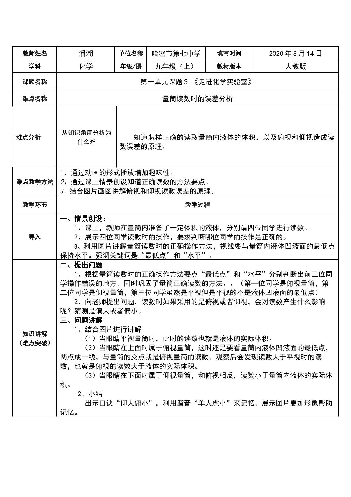 量筒读数时的误差分析