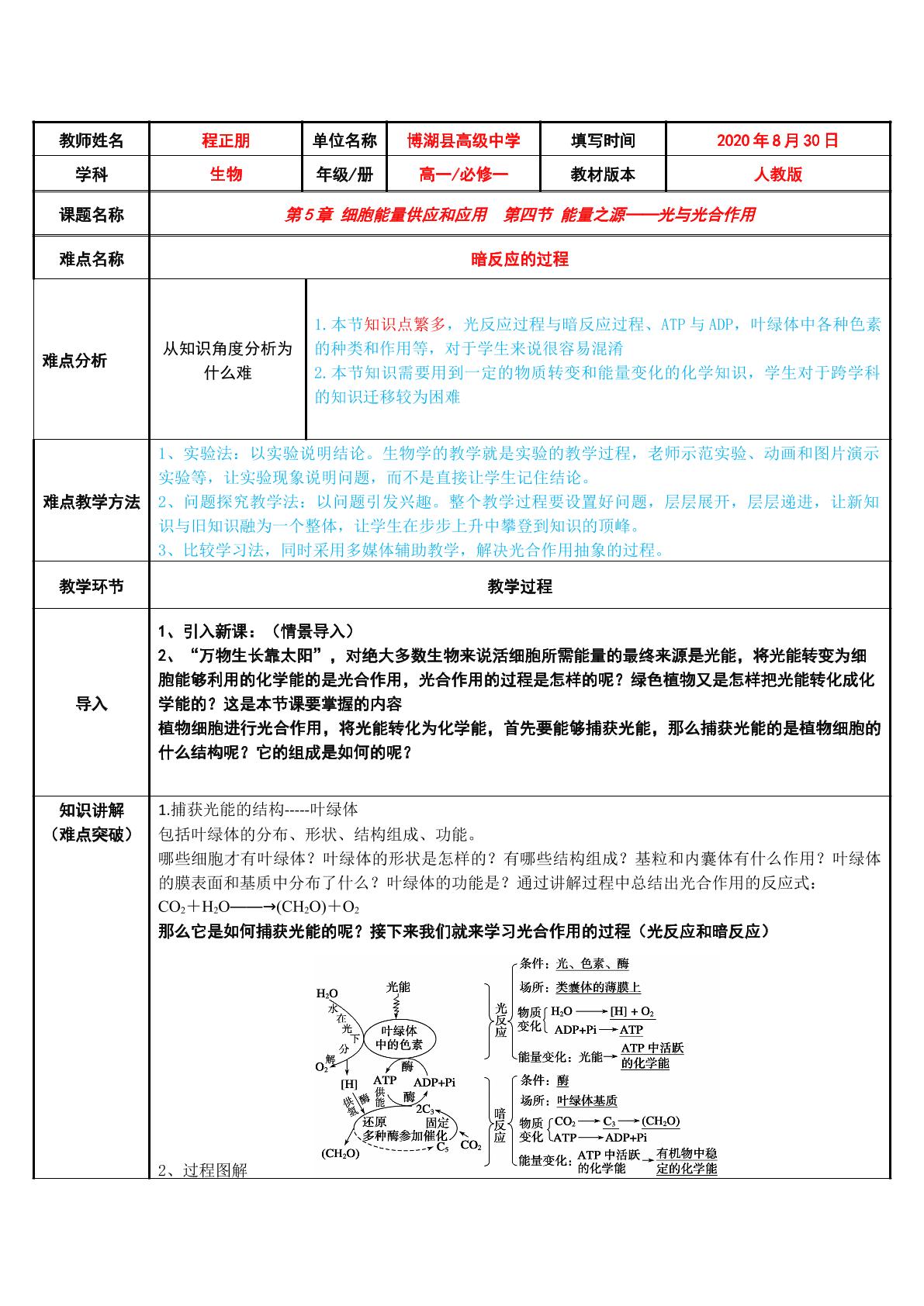 光合作用的过程