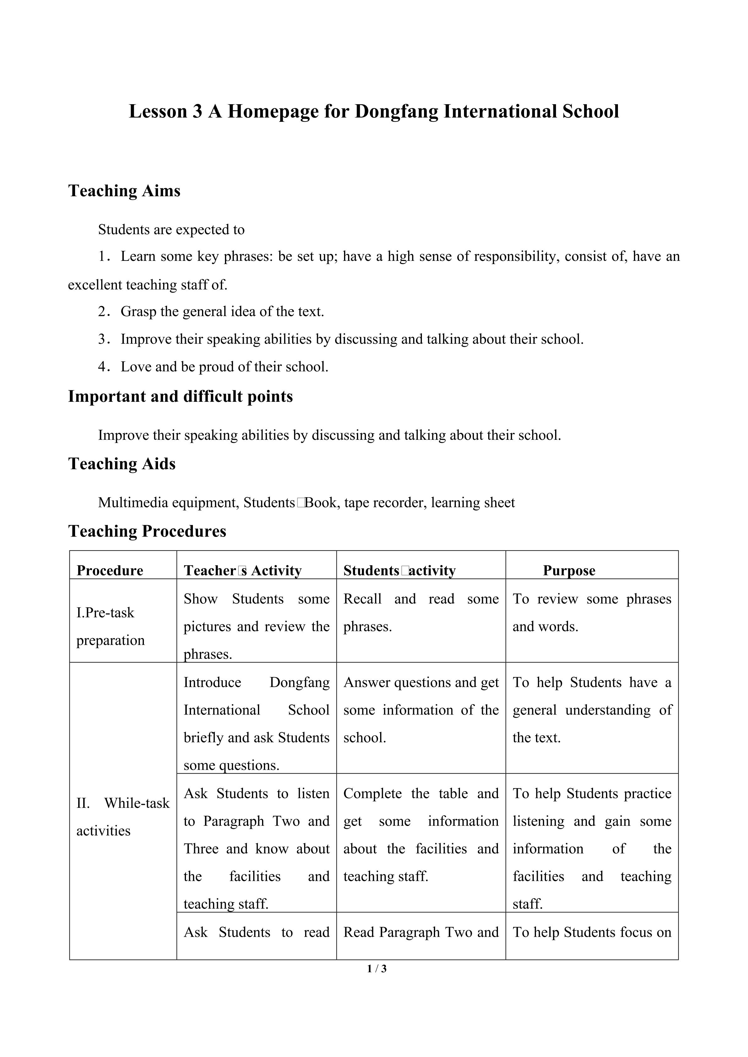 Lesson 3 A Homepage for Dongfang International School_教案2