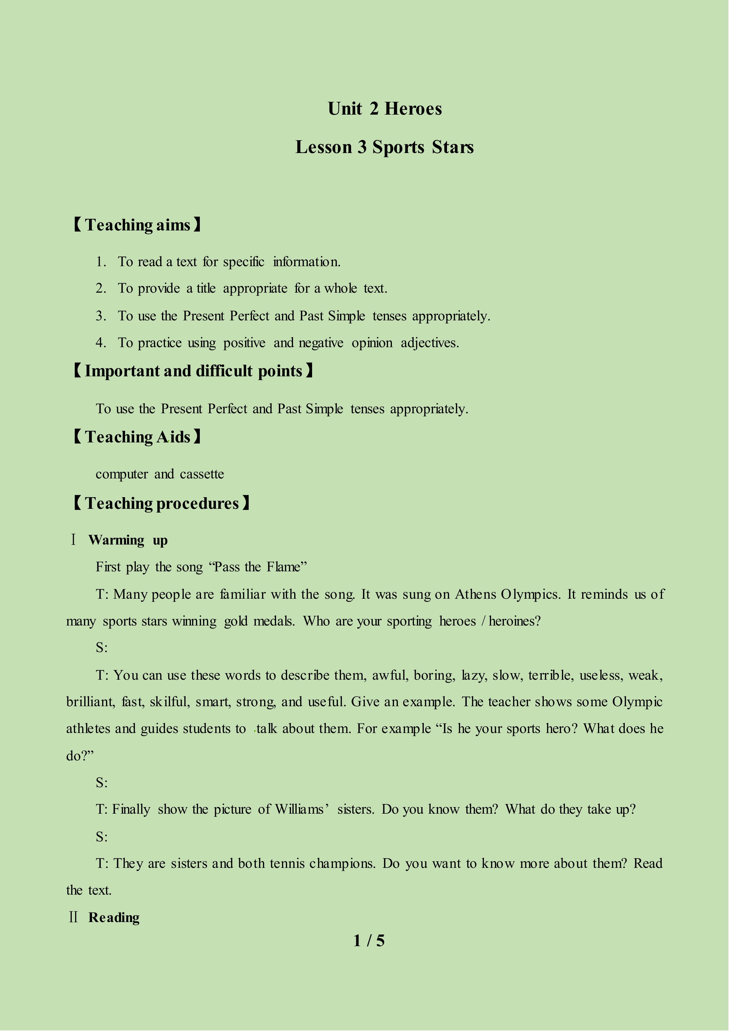 Lesson 3 Sports Stars_教案1