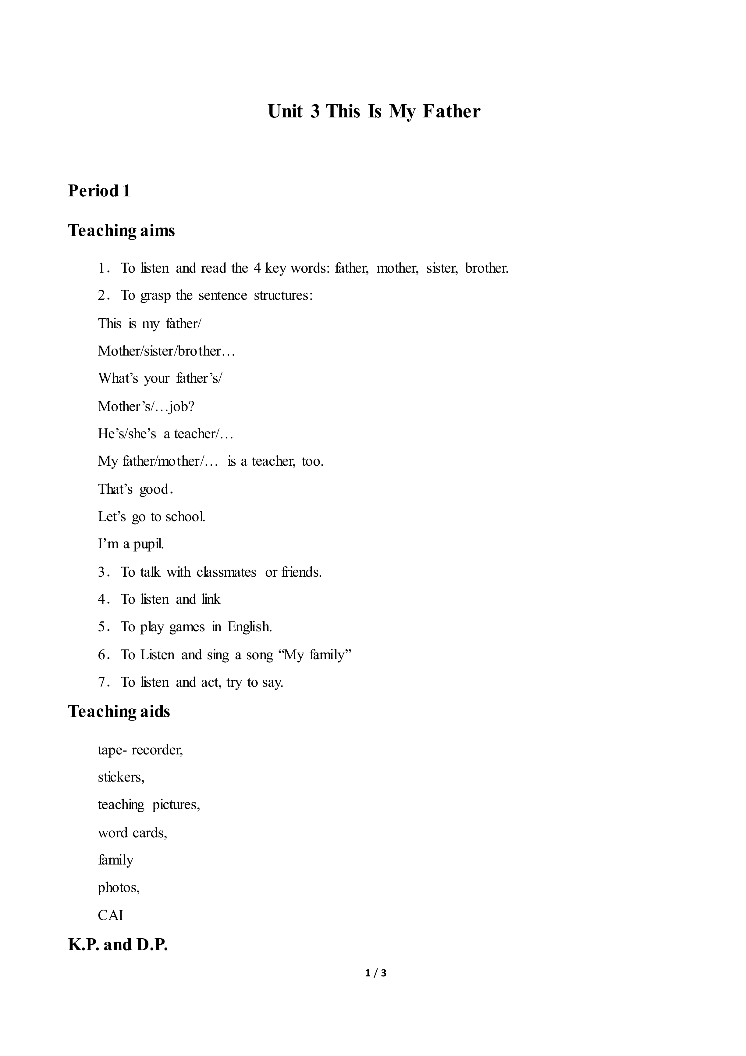 Unit 3  This Is My Father_教案1
