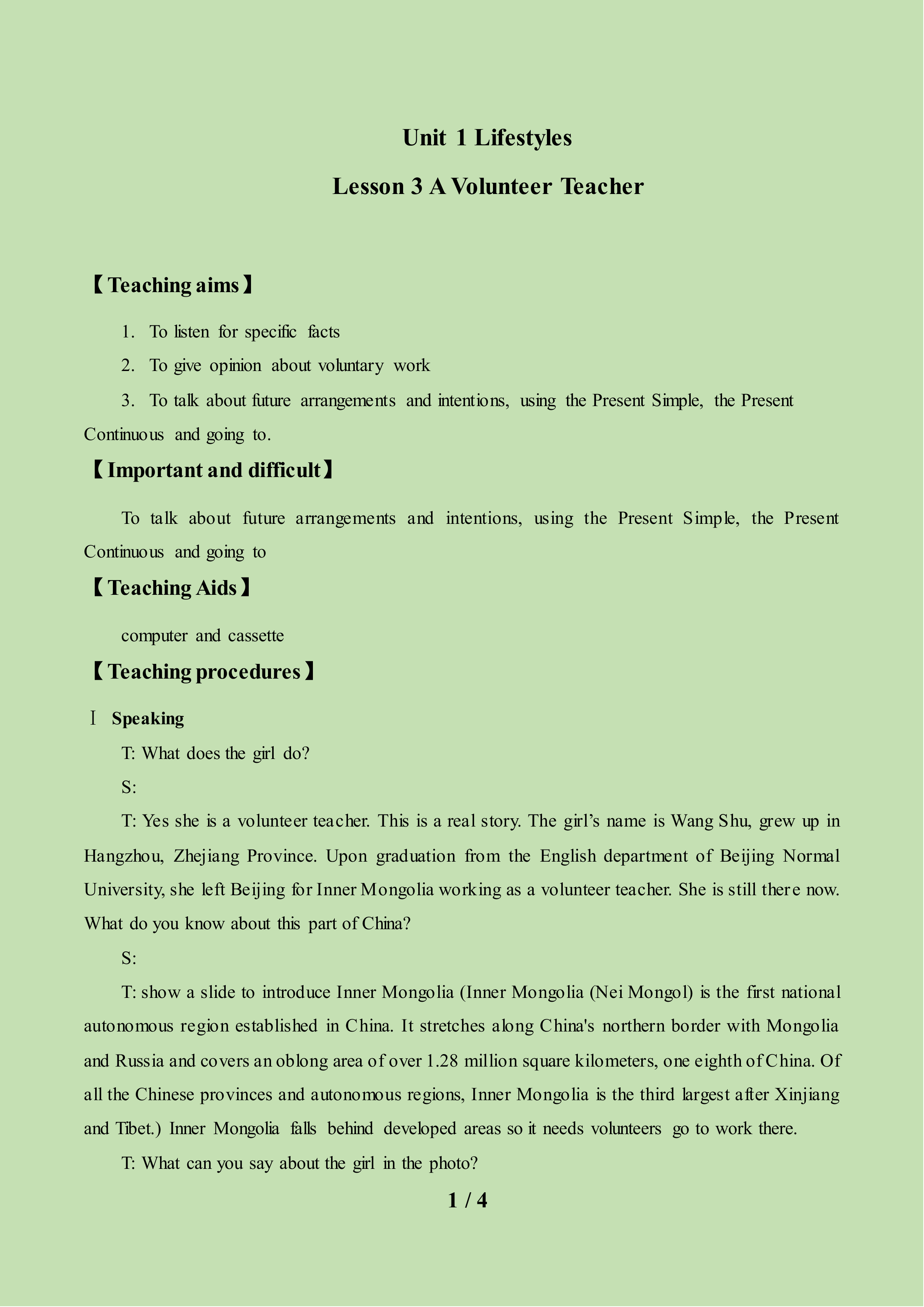 Lesson 3 A Volunteer Teacher_教案1