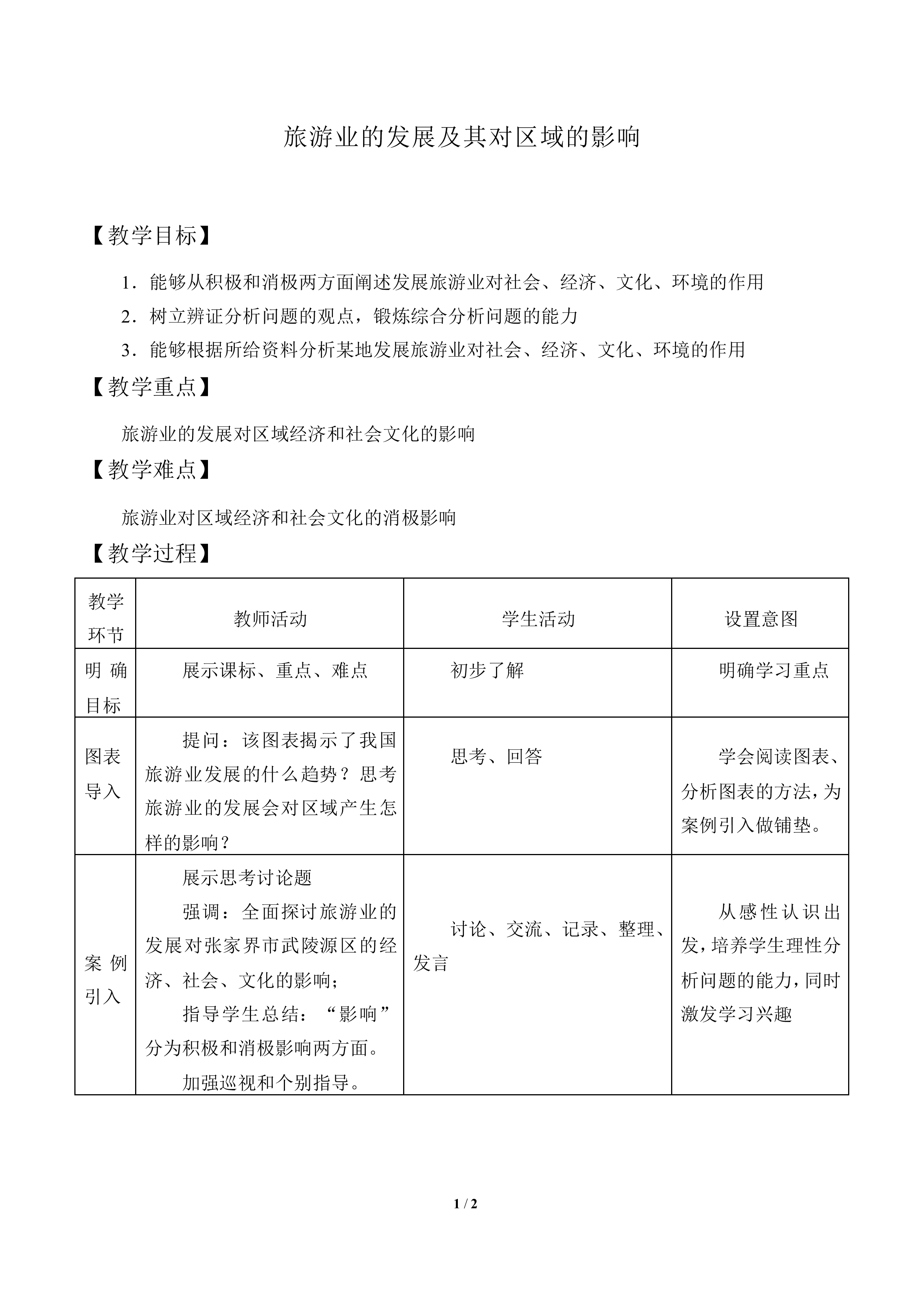 旅游业的发展及其对区域的影响_教案1