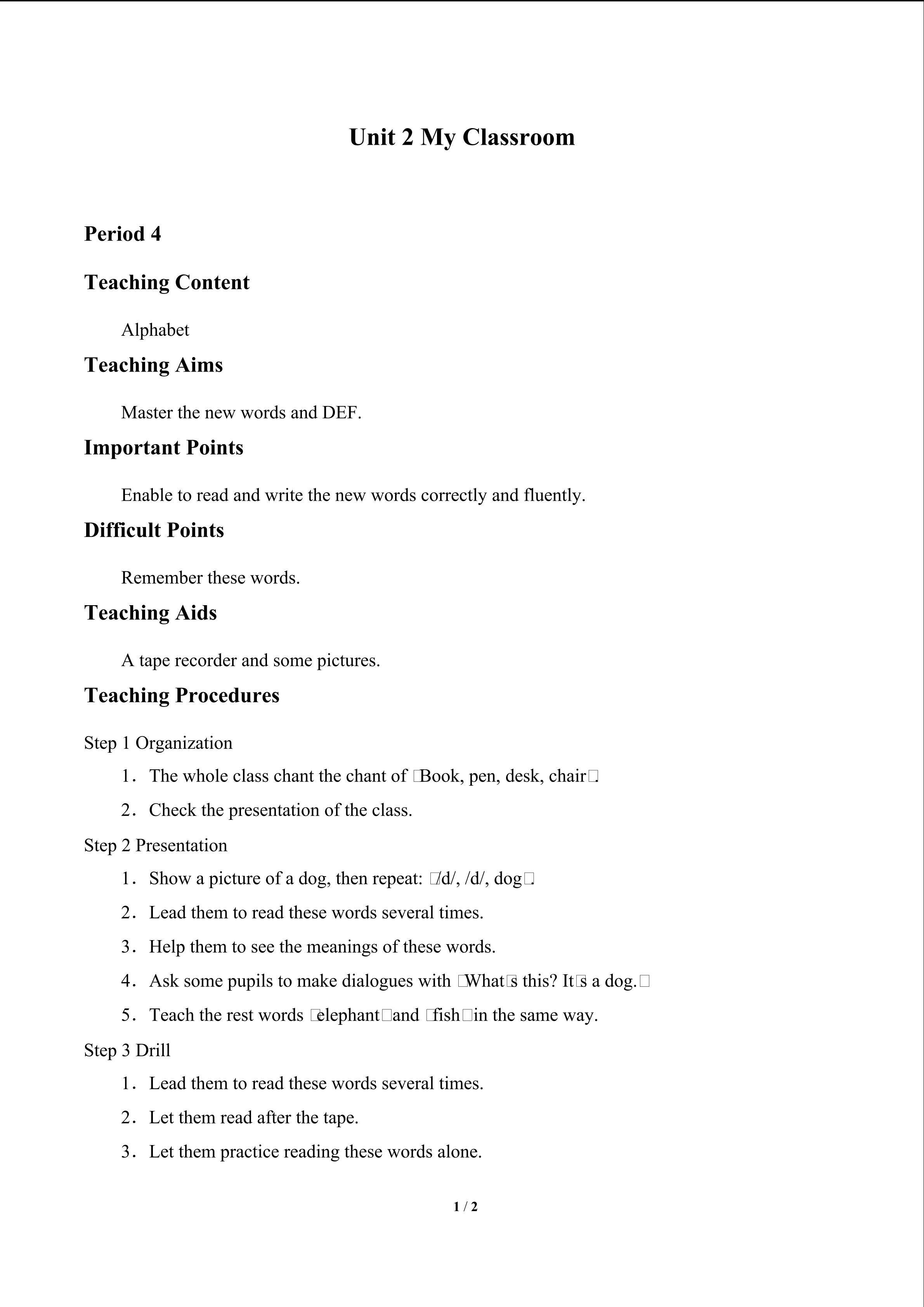 Unit 2 My Classroom_教案4