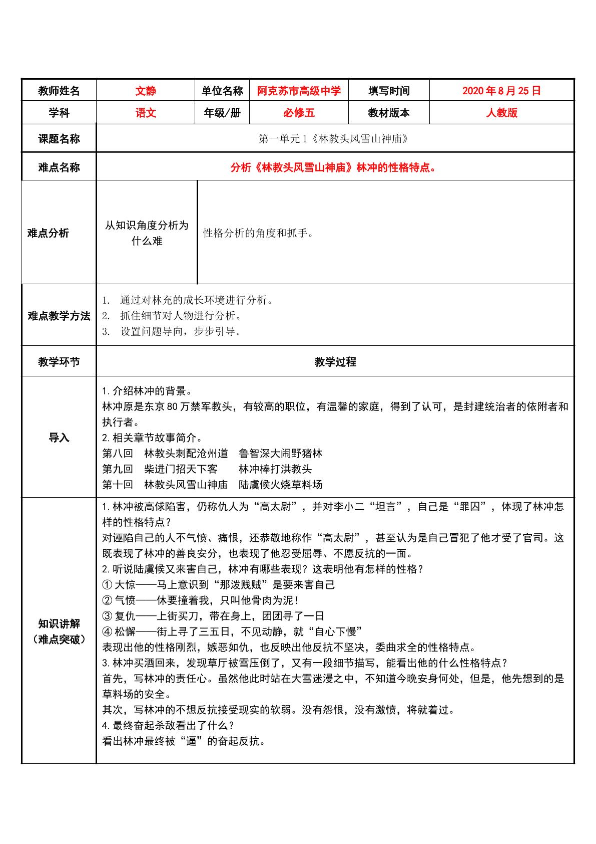 林冲的性格特点