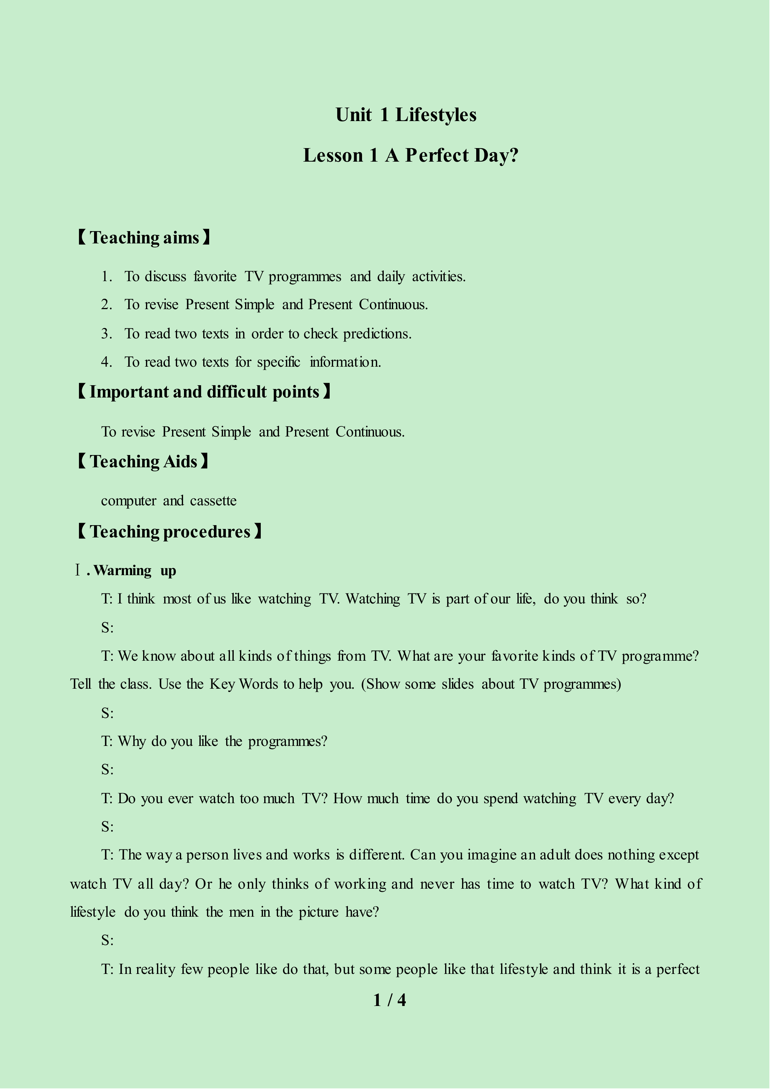 Lesson 1 A Perfect Day？_教案2