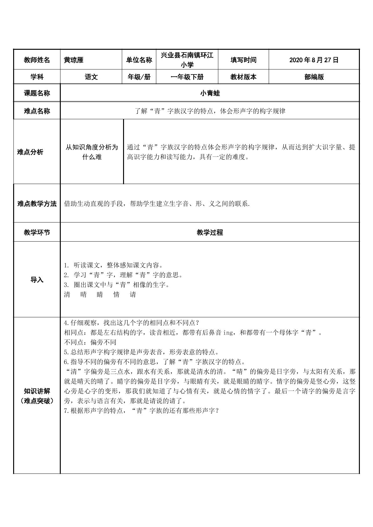 部编版一年级语文下册  小青蛙