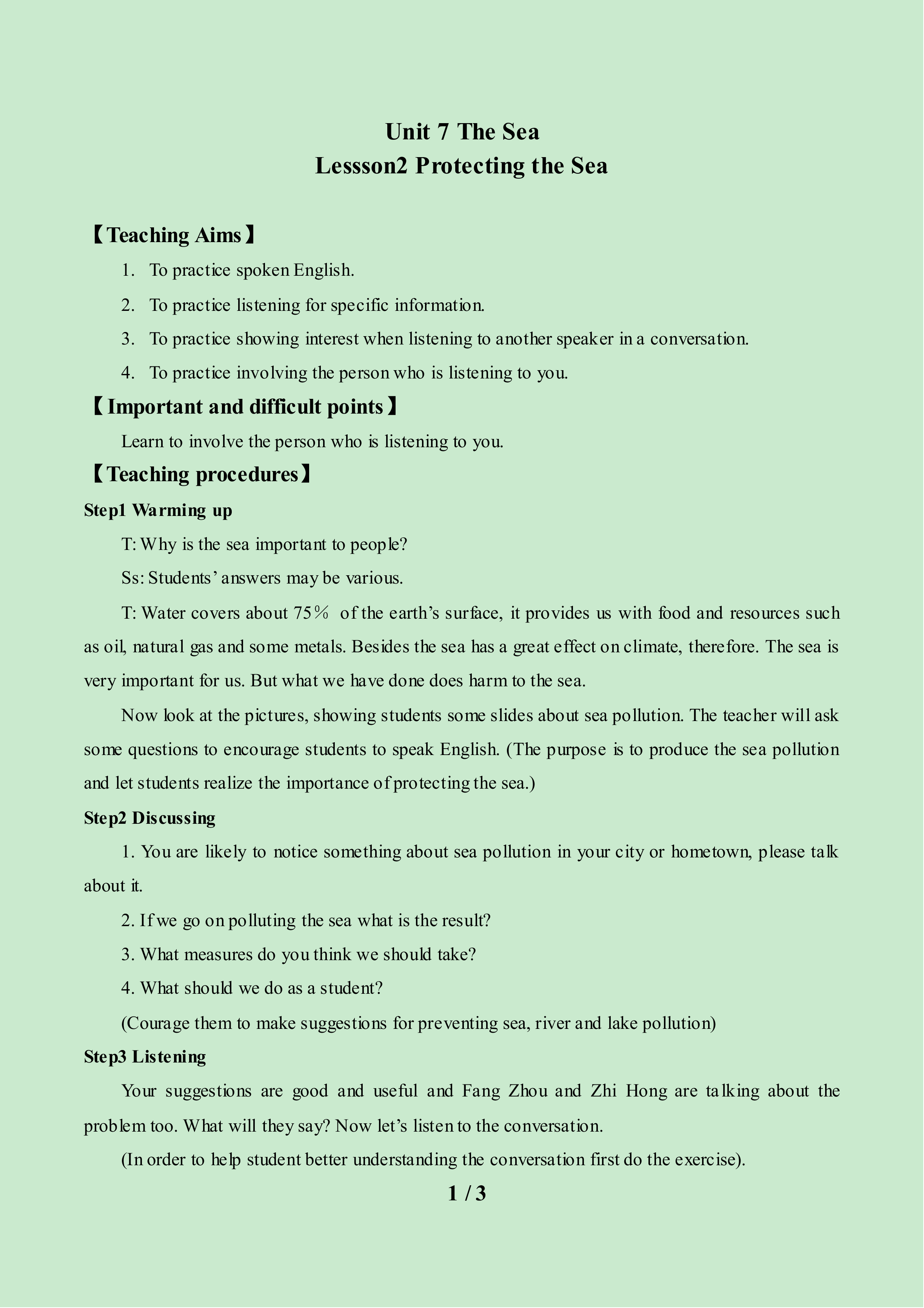 Lesson 2 Protecting the Sea_教案1