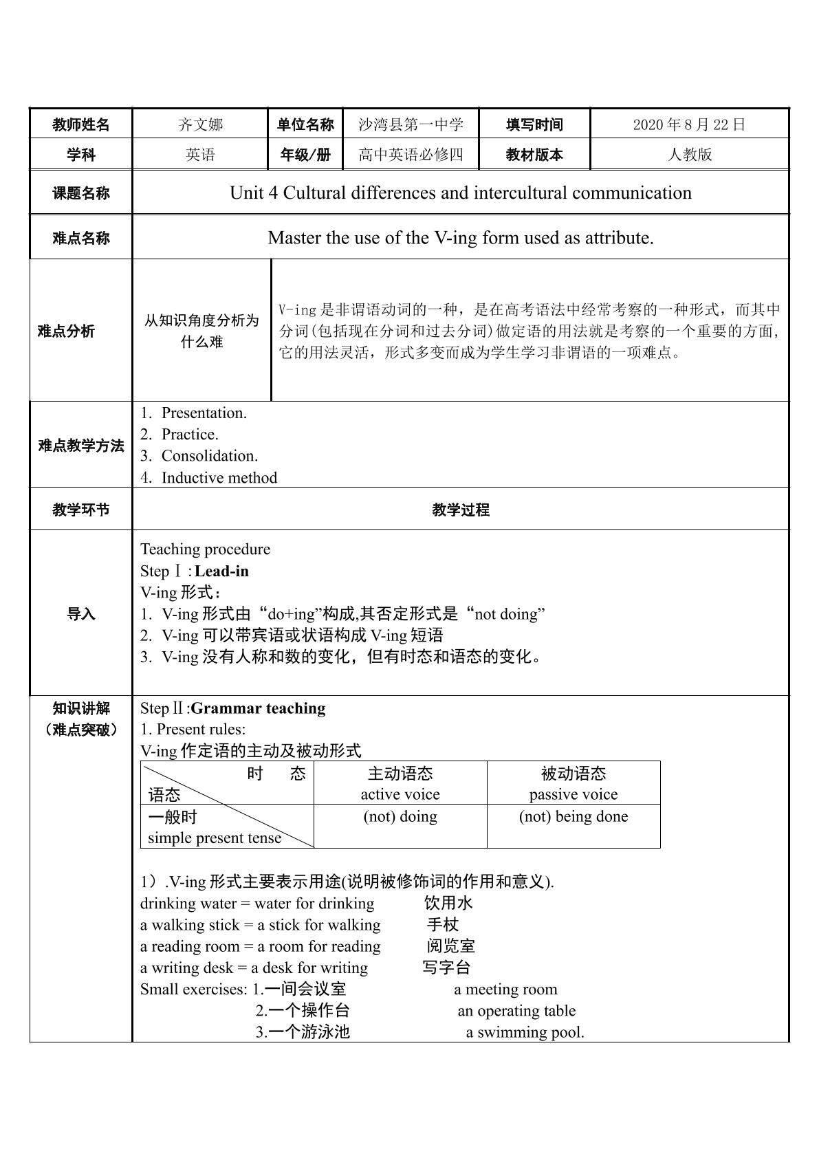 V-ing form used as attribute