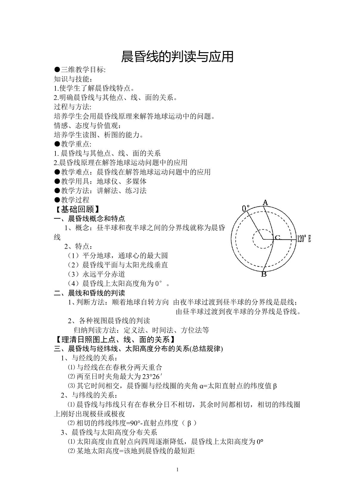 晨昏线的判读与应用