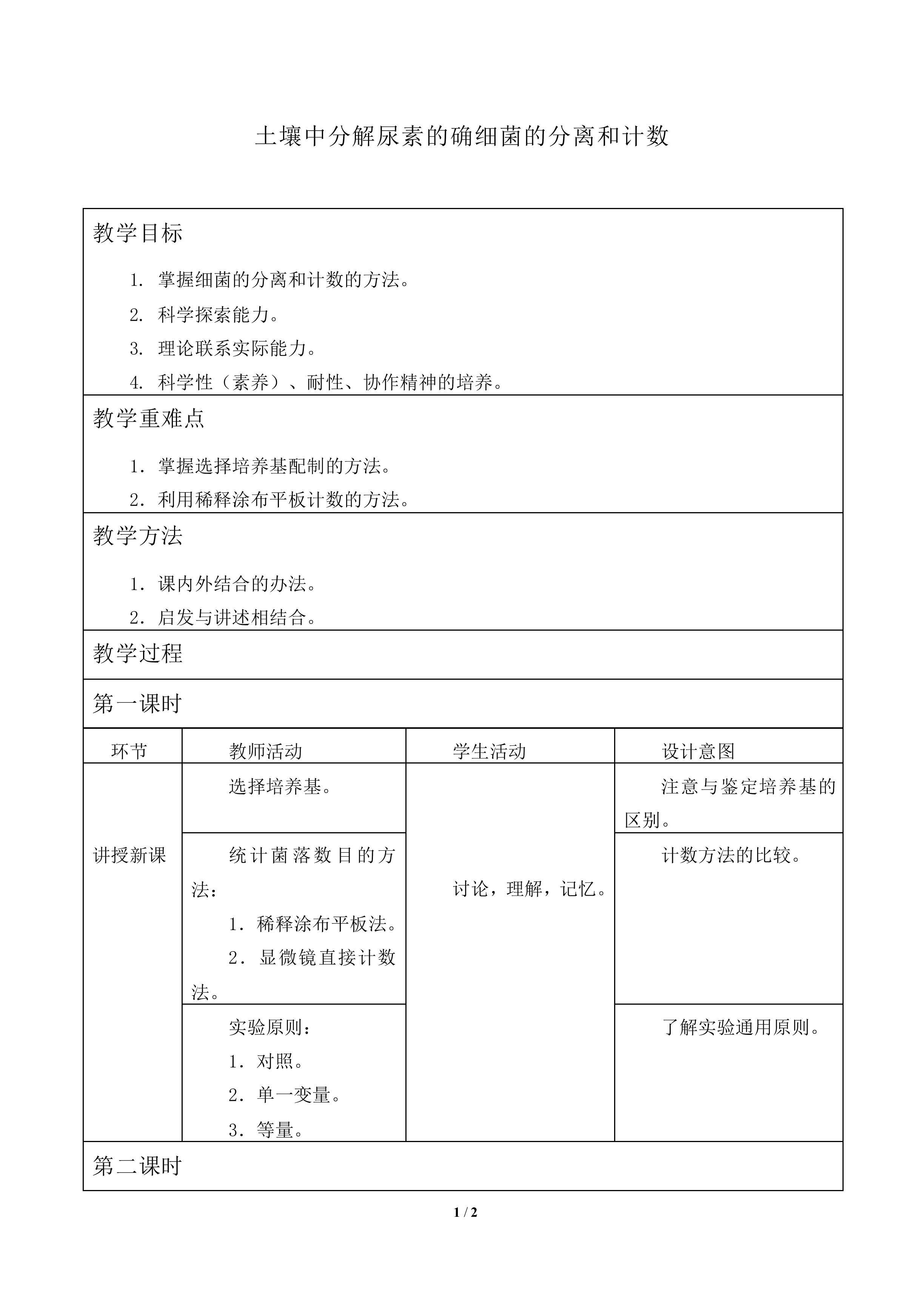 土壤中分解尿素的细菌的分离与计数_教案2