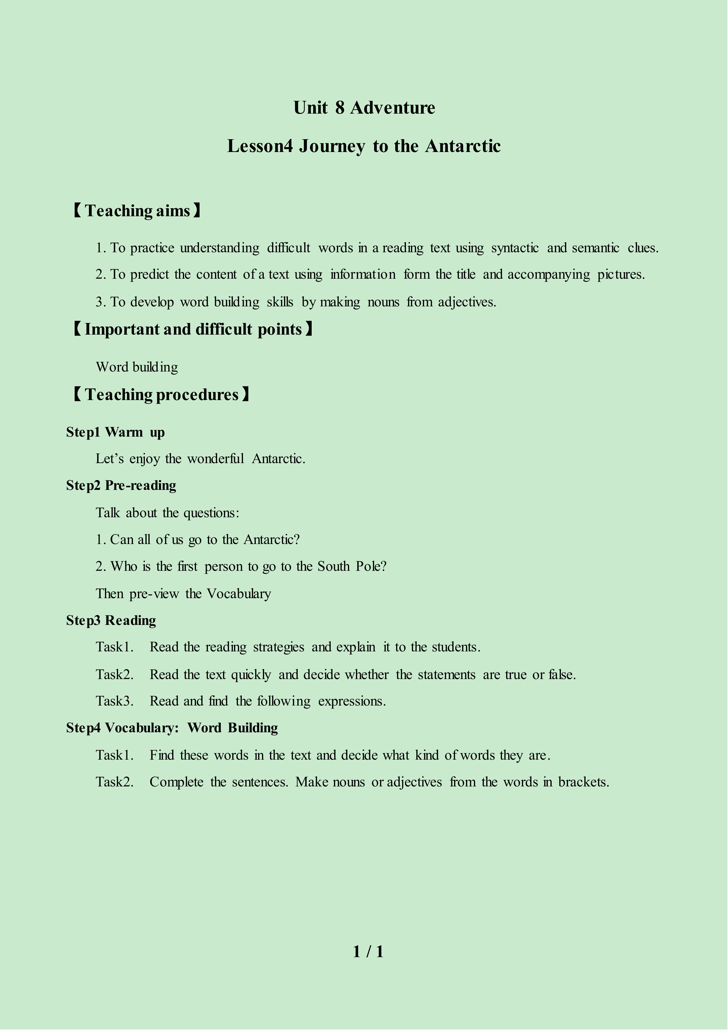 Lesson 4 Journey to the Antarctic_教案1