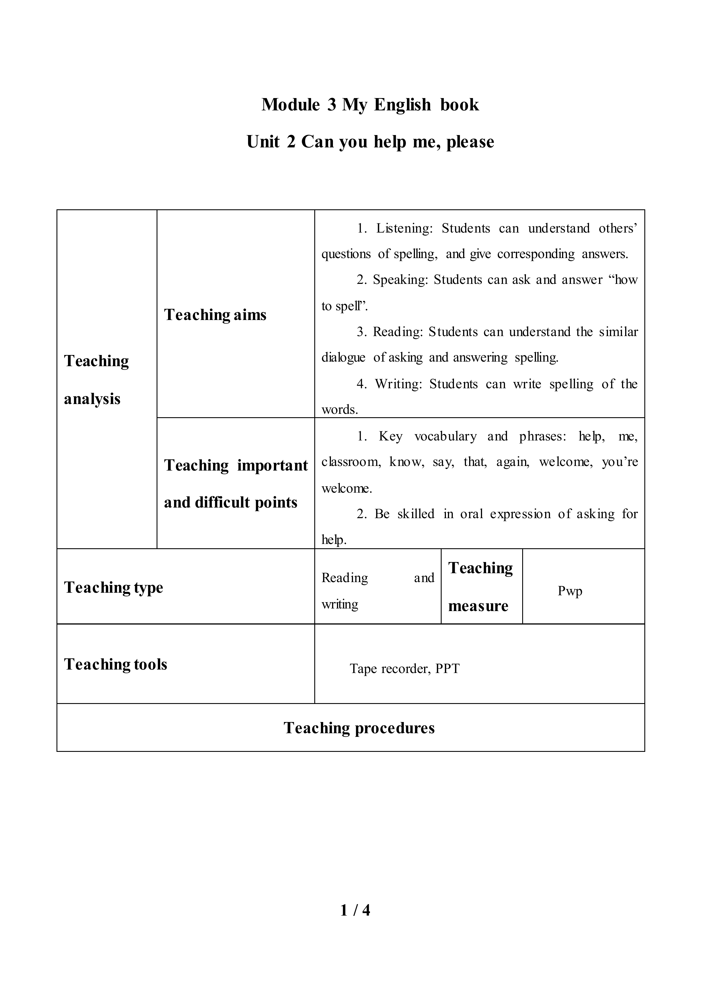 Unit 2 Can you help me, please？_教案1