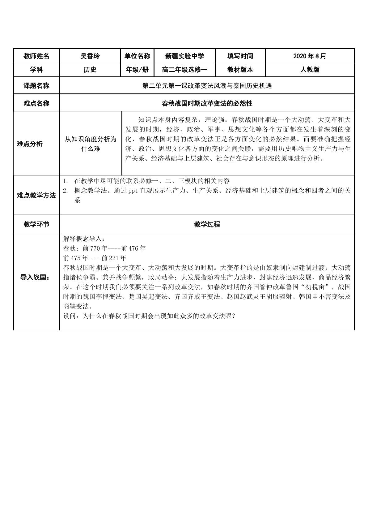 春秋战国时期改革变法的必然性