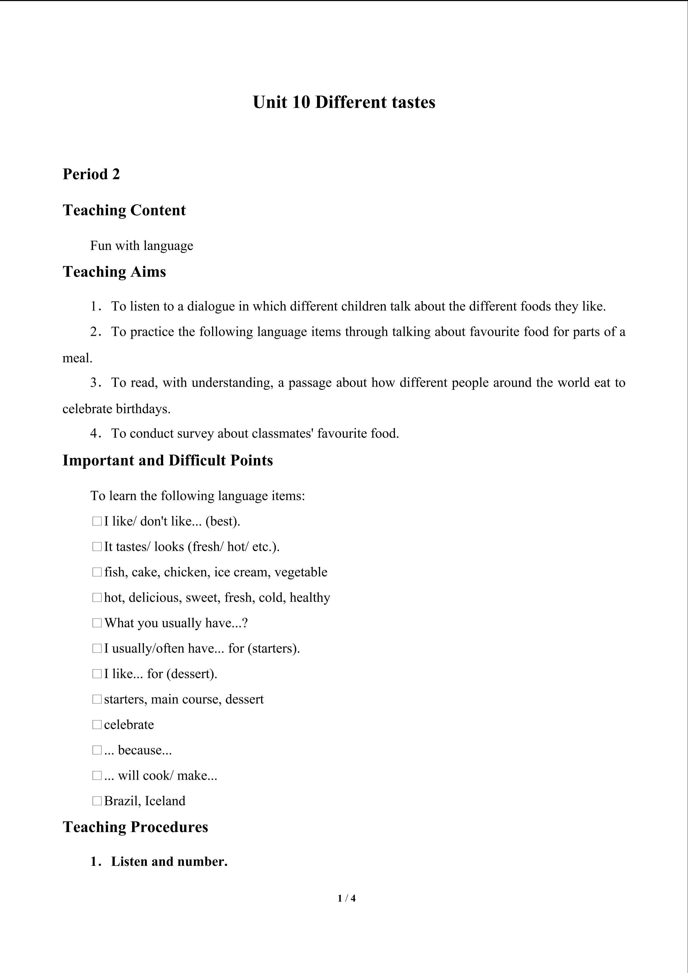 Unit 10 Different tastes_教案3