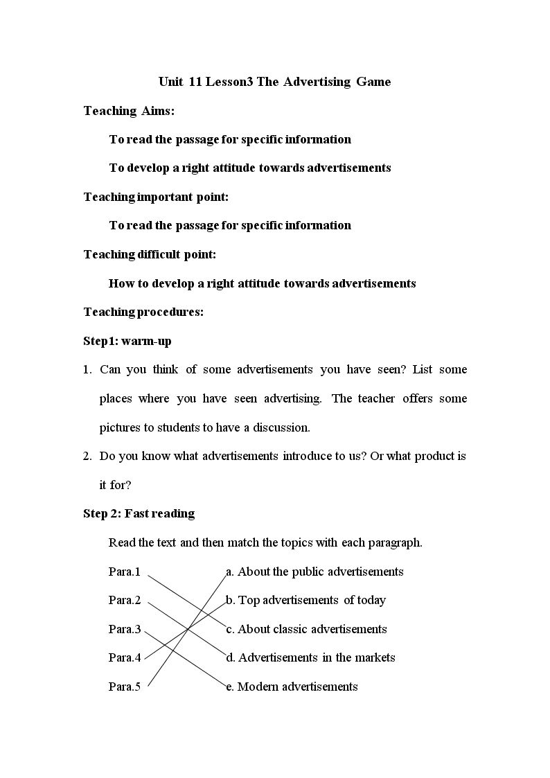 Lesson 3 The Advertising Game