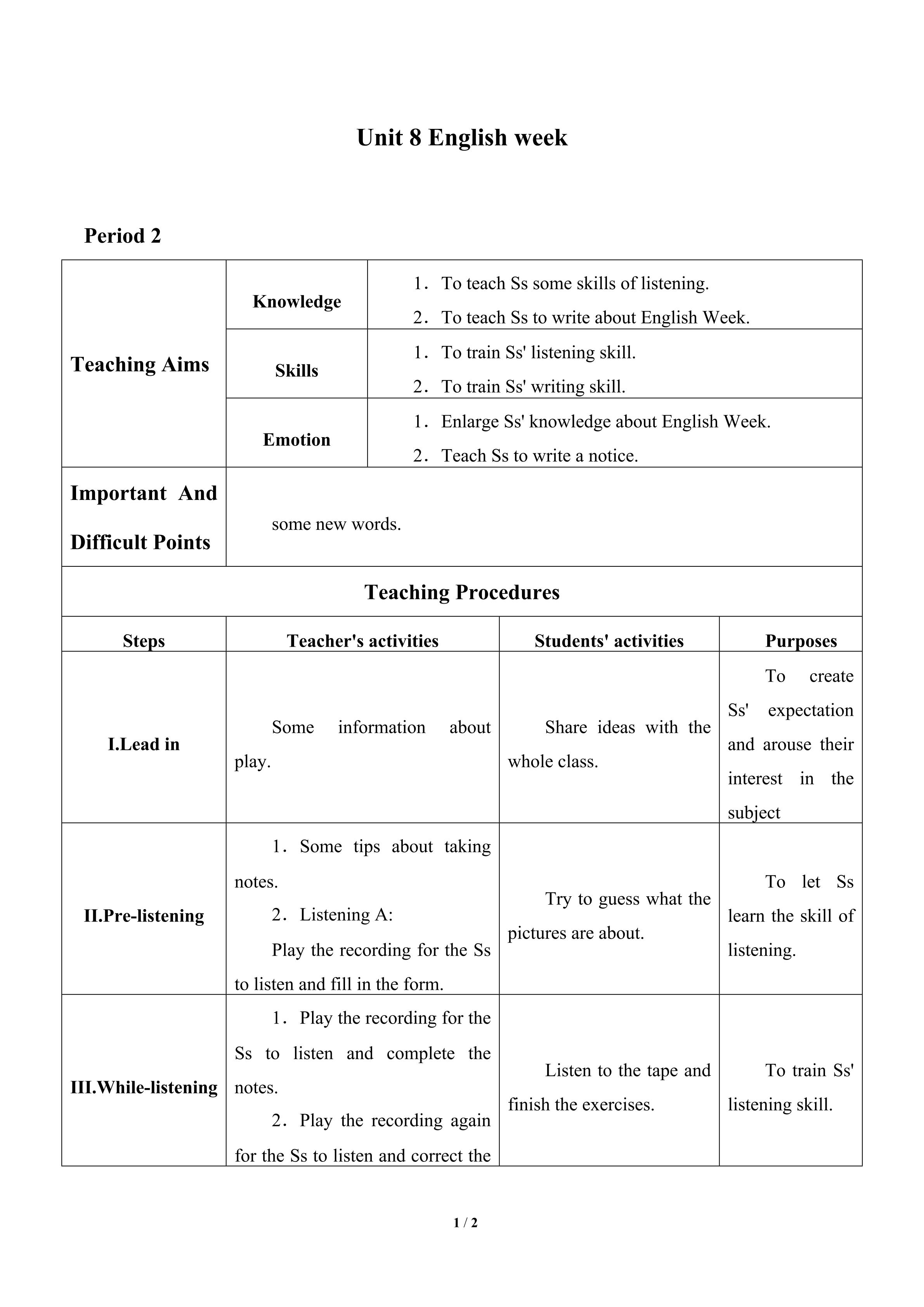 Unit 8  English Week_教案2