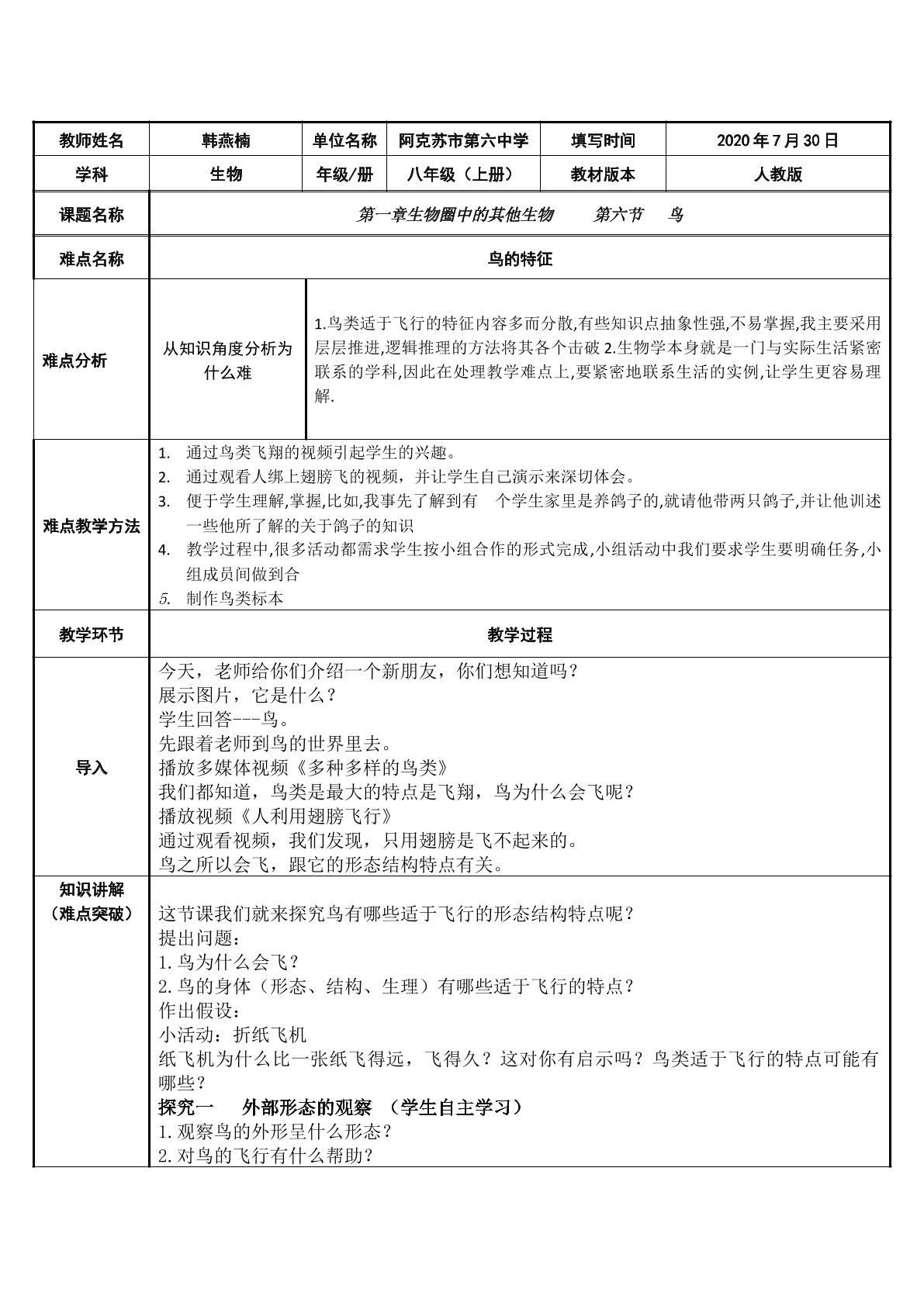 鸟类的特征