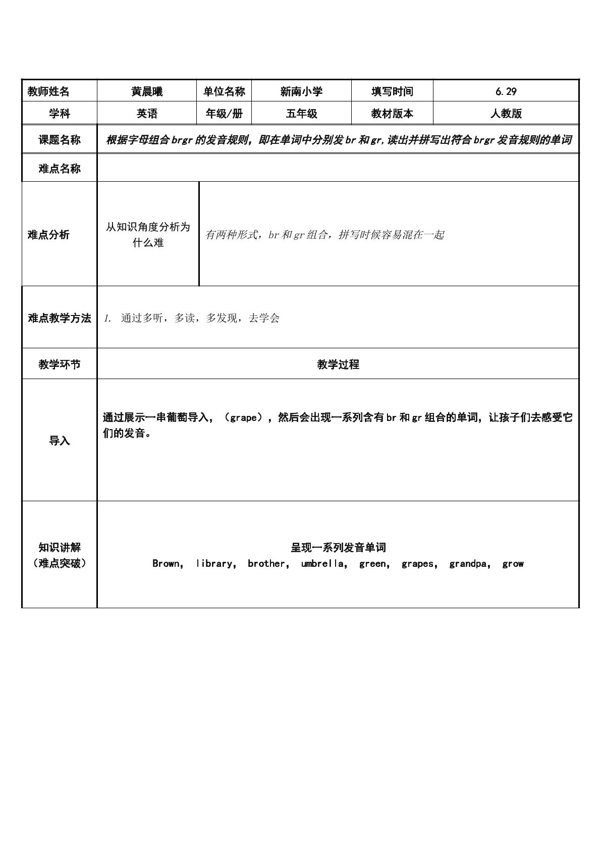 根据字母组合brgr的发音规则，即在单词中分别发br和gr,读出并拼写出符合br