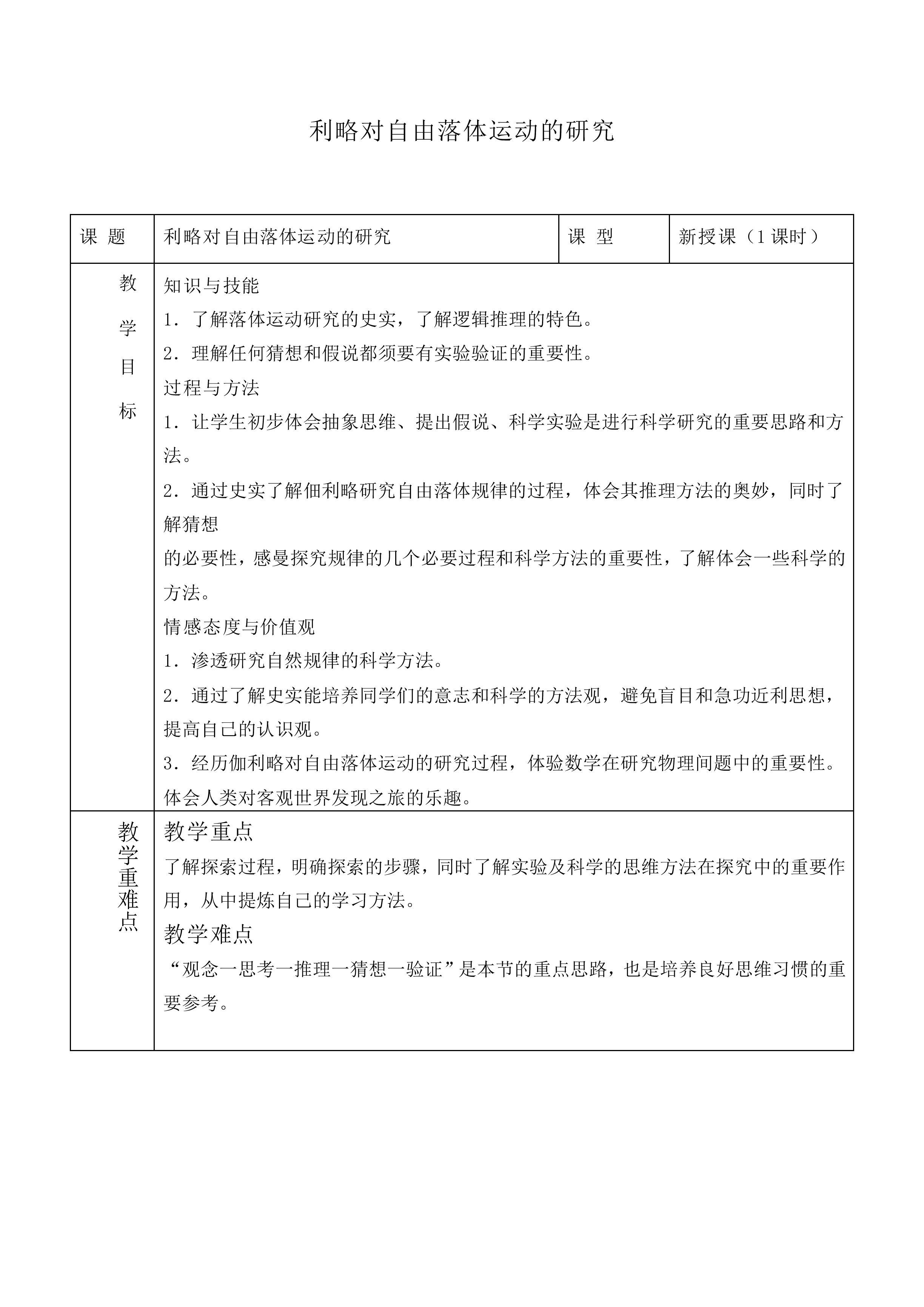 伽利略对自由落体运动的研究_教案6