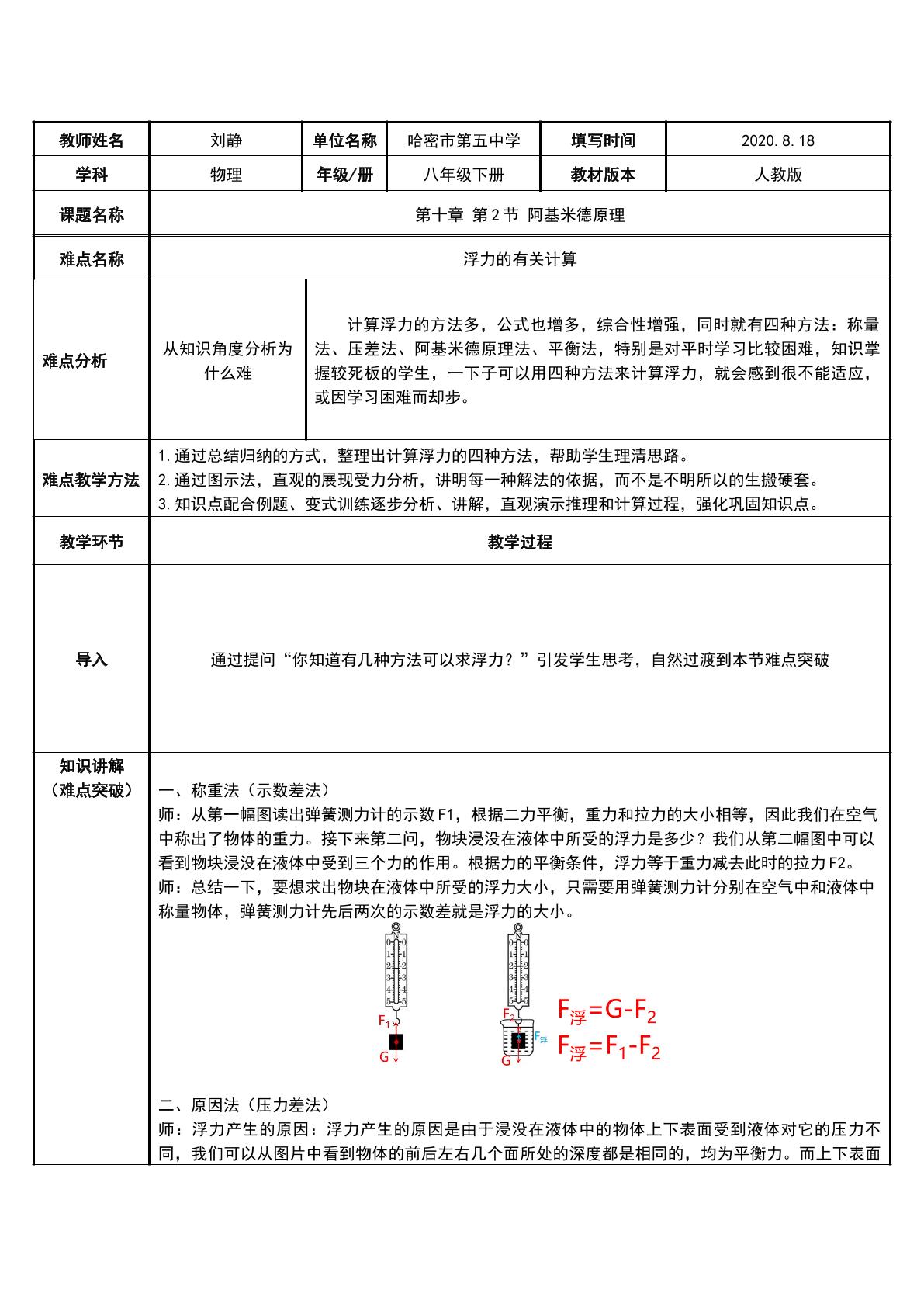 阿基米德原理难点浮力的有关计算