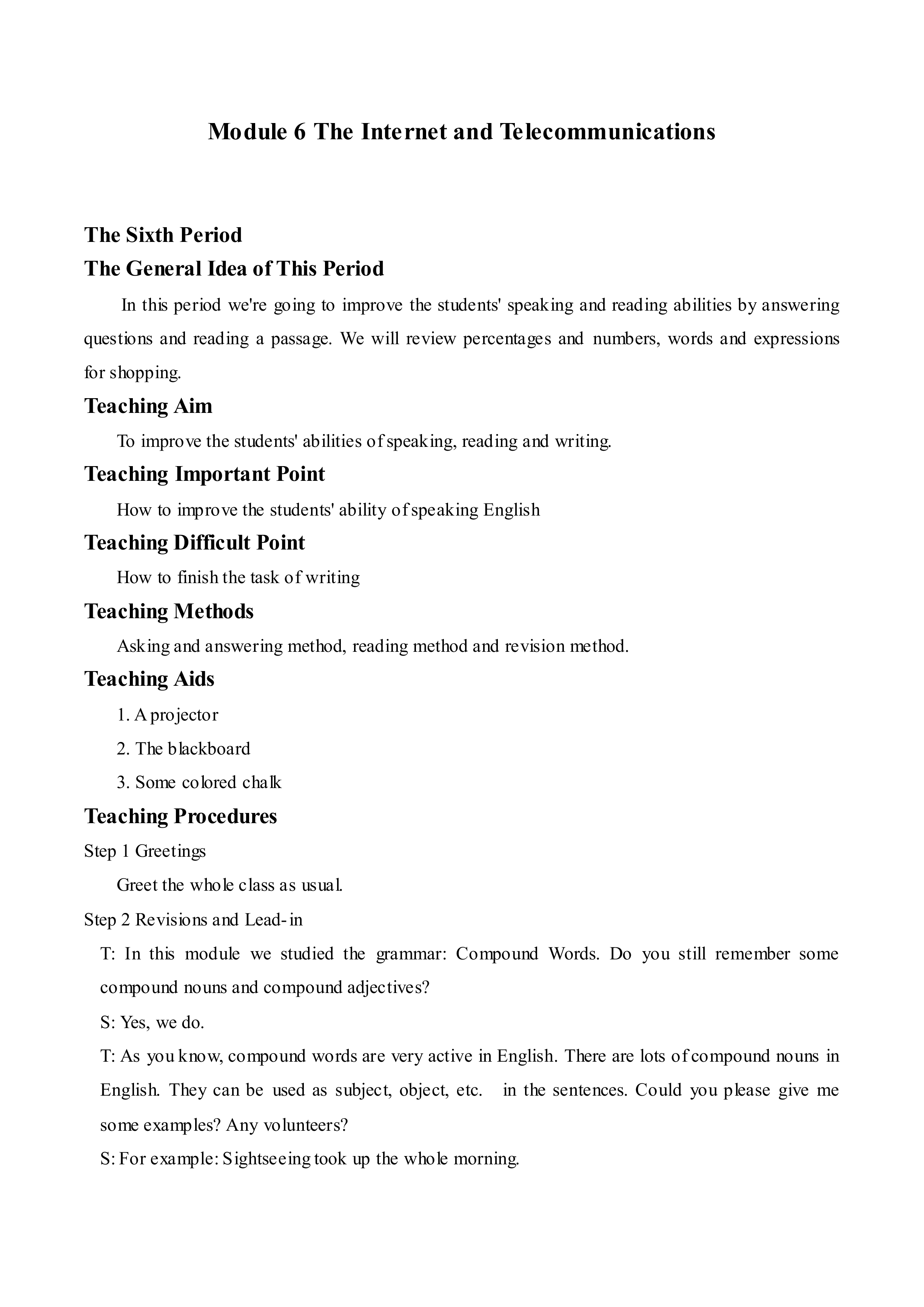  The Internet and Telecommunications _教案6
