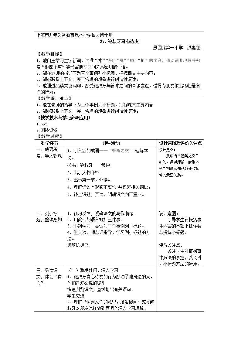 27 鲍叔牙真心待友