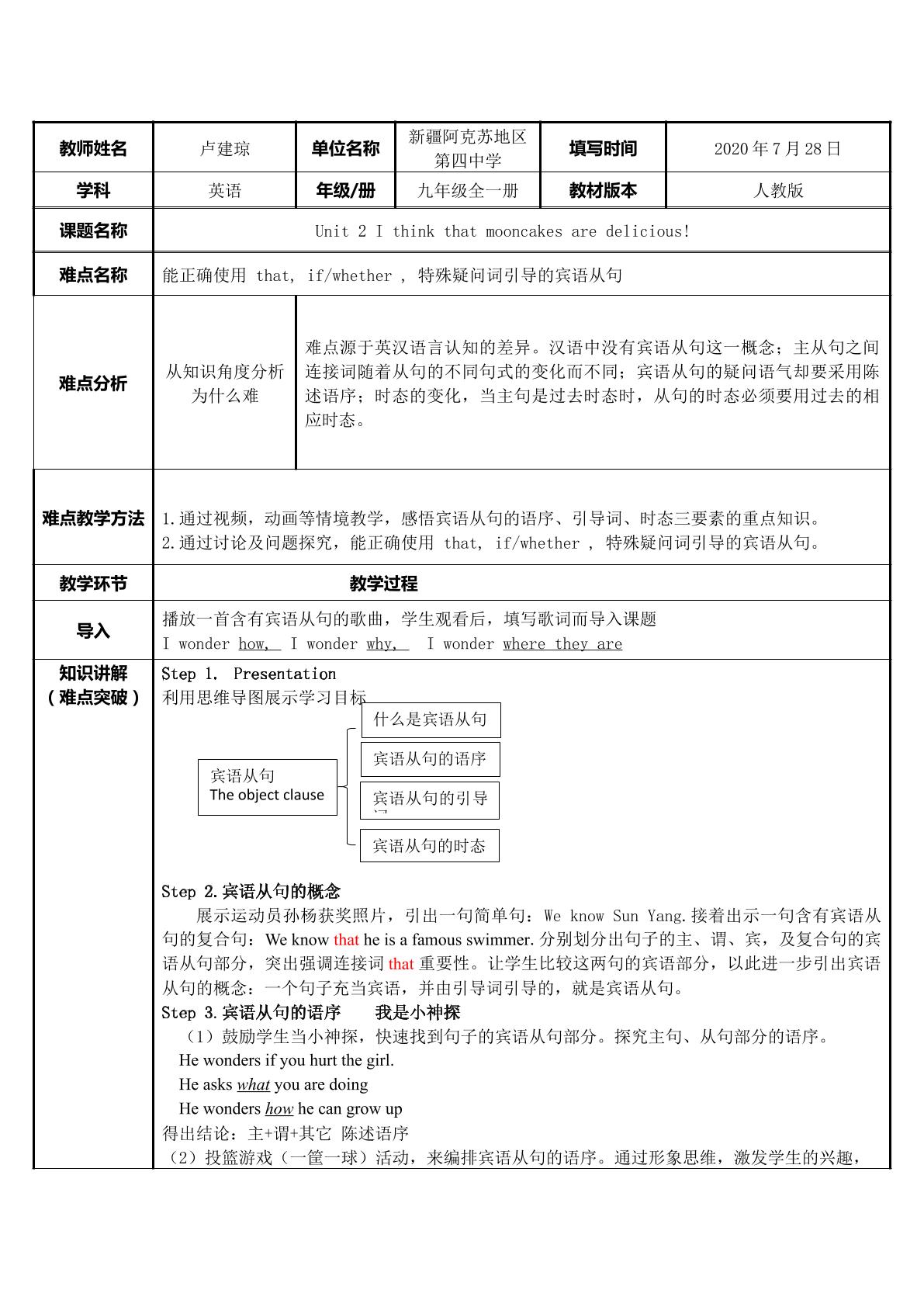 能正确使用 that, if/whether , 特殊疑问词引导的宾语从句