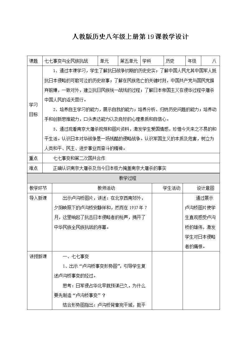 第19课 七七事变与全民族抗战