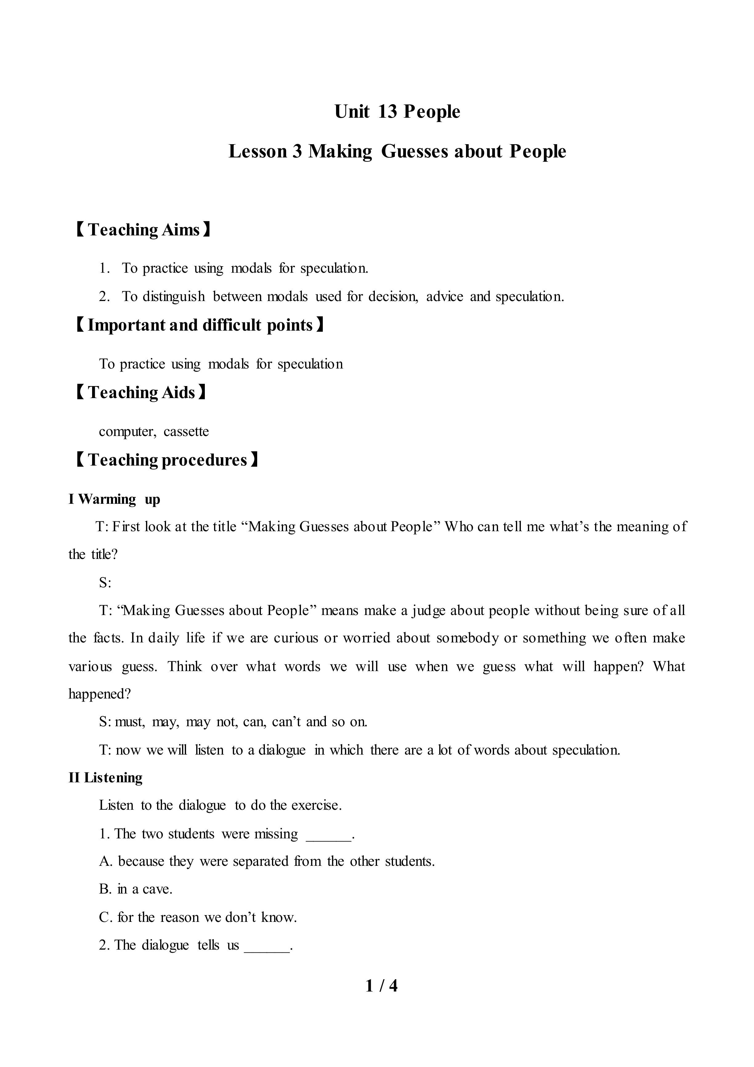 Lesson 3 Making Guesses about People_教案1