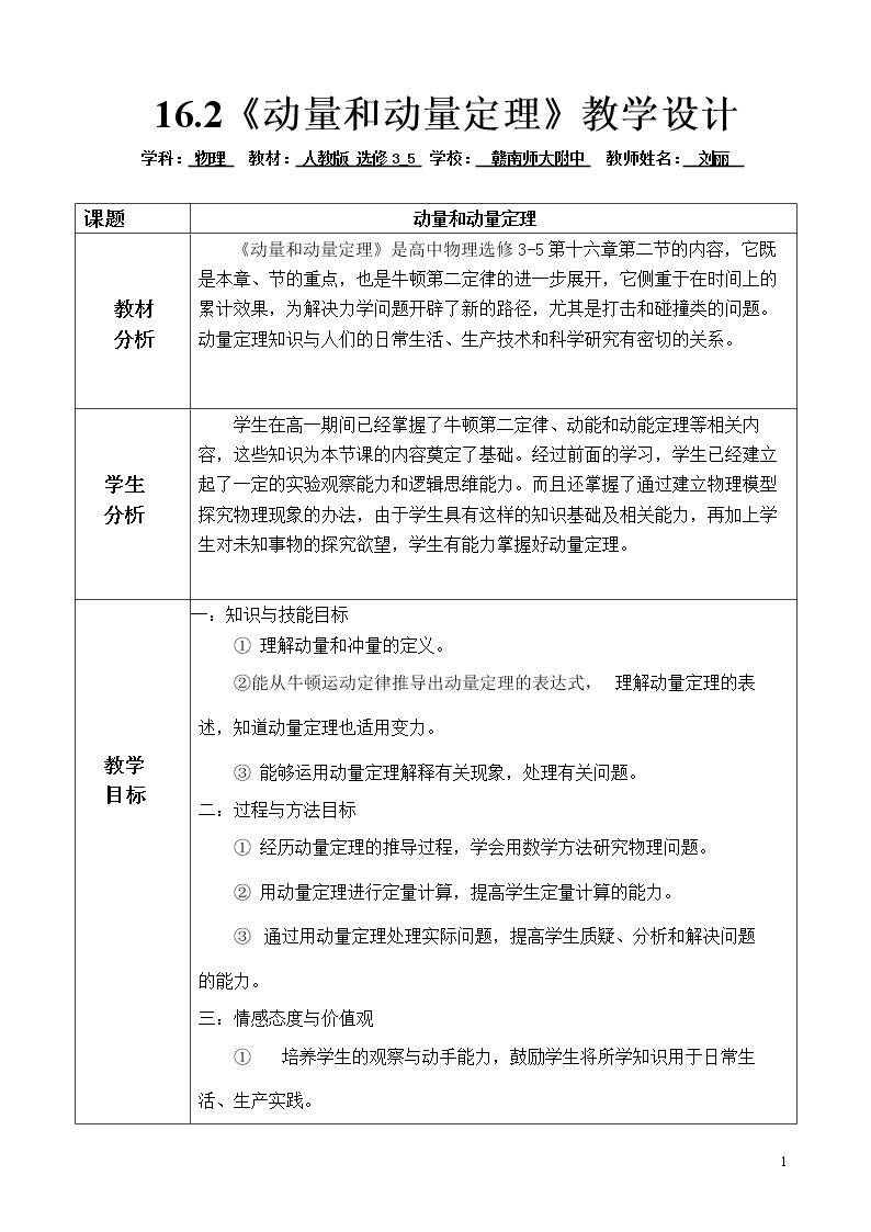 2　动量和动量定理
