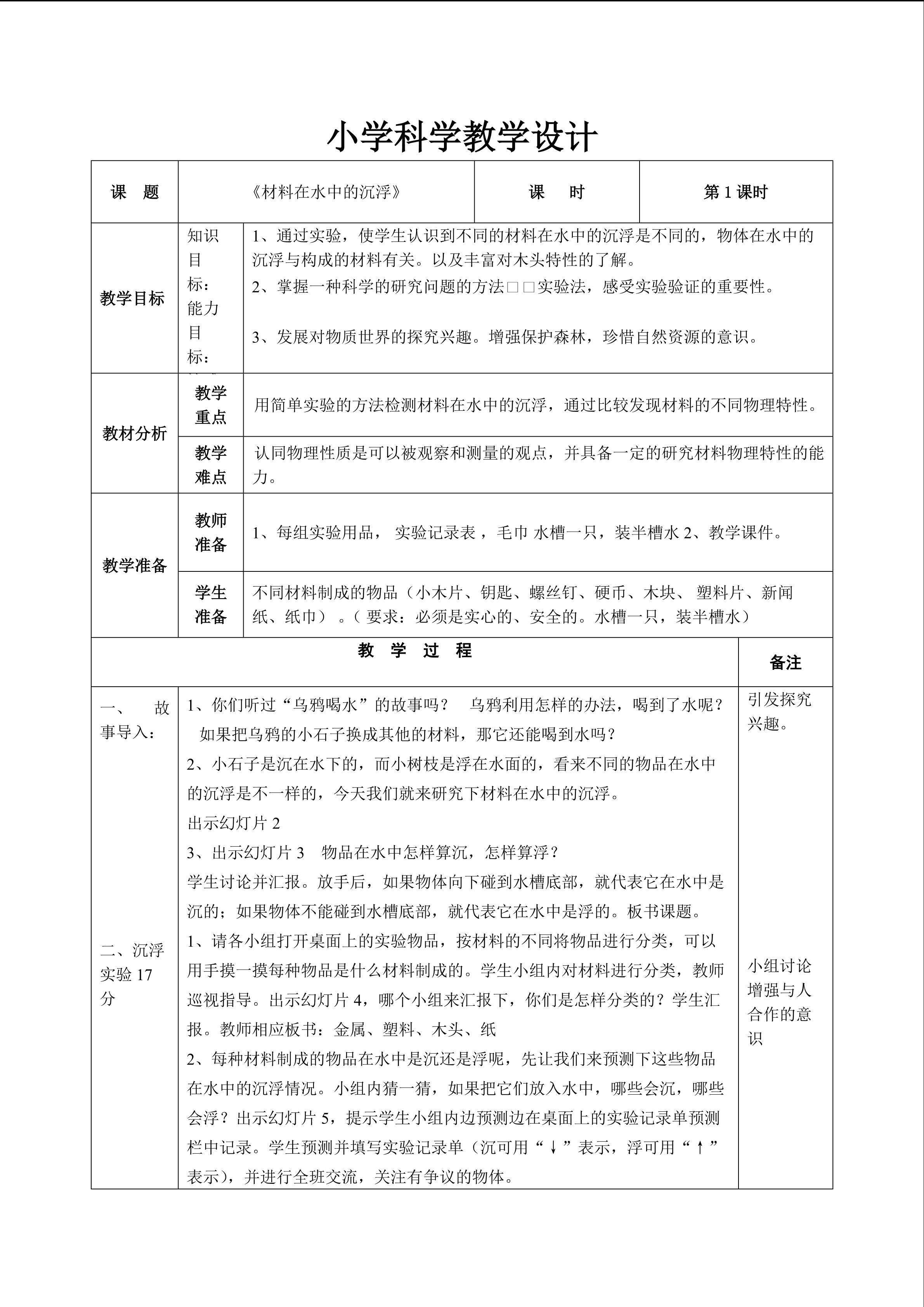 材料在水中的沉浮