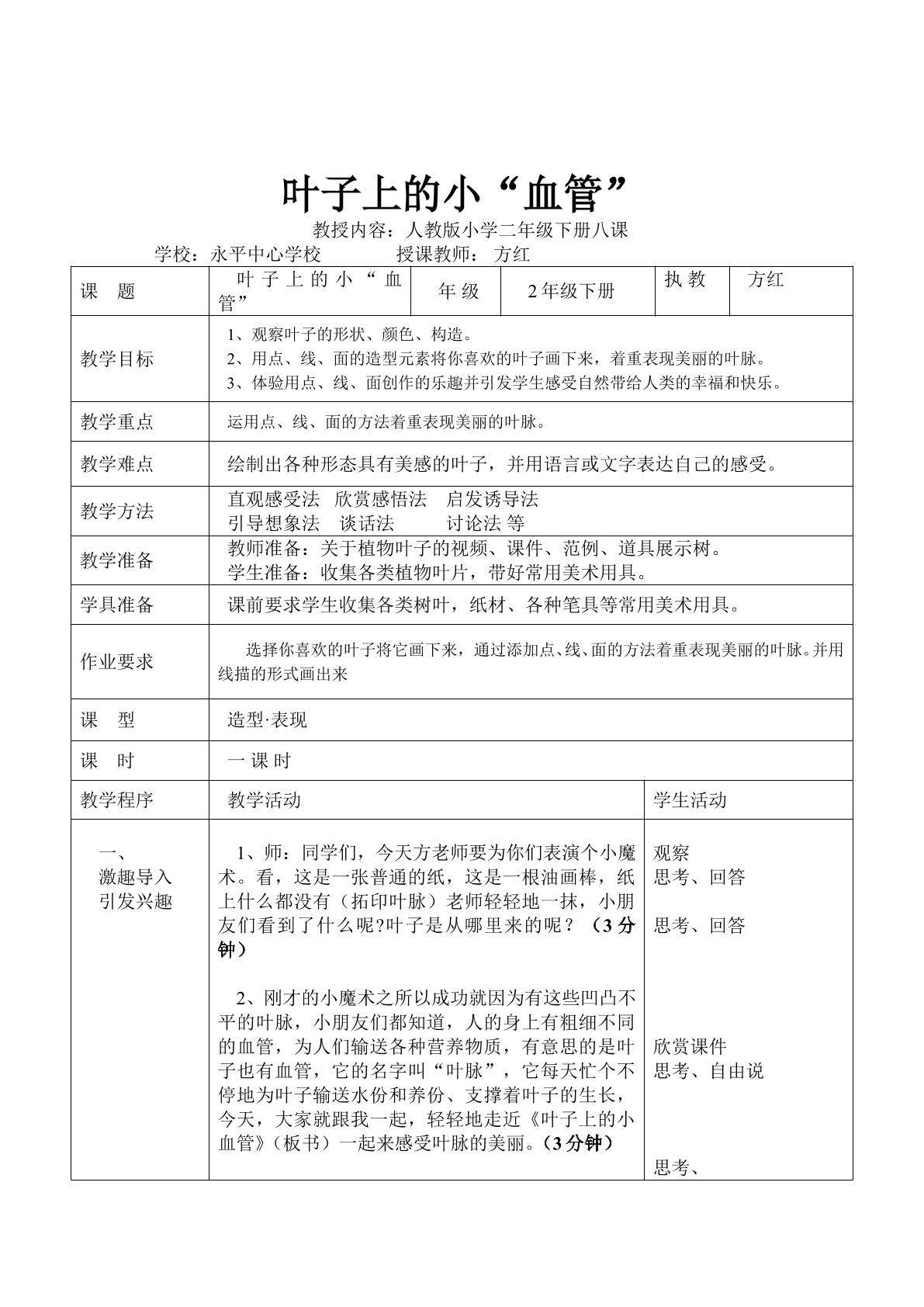 叶子上的小血管教案