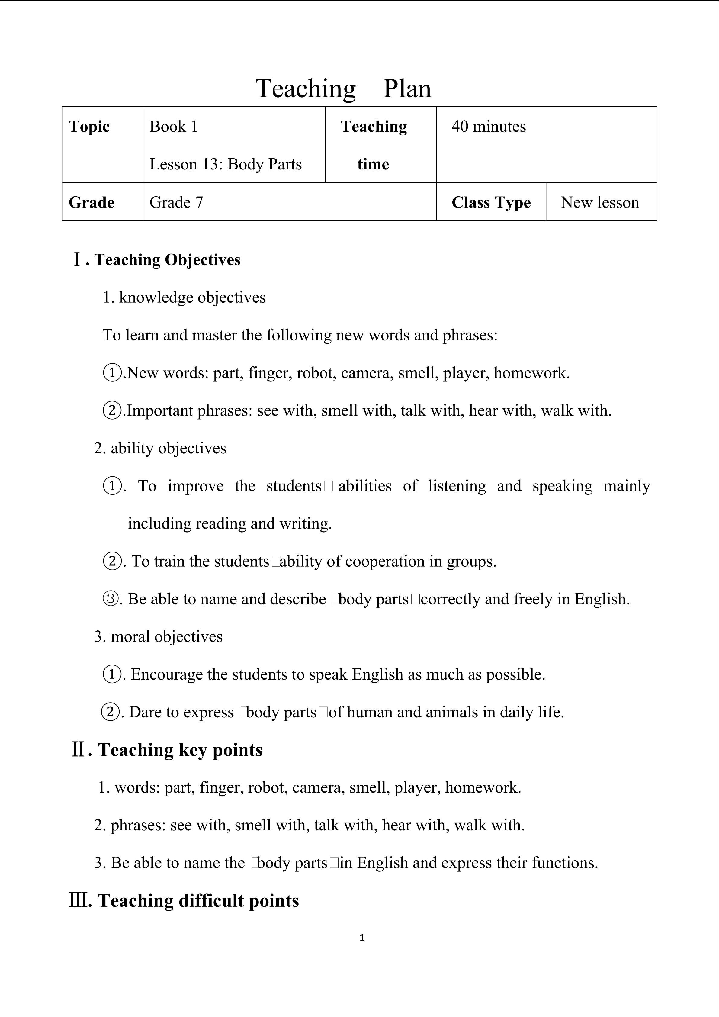 Lesson 13: Body Parts