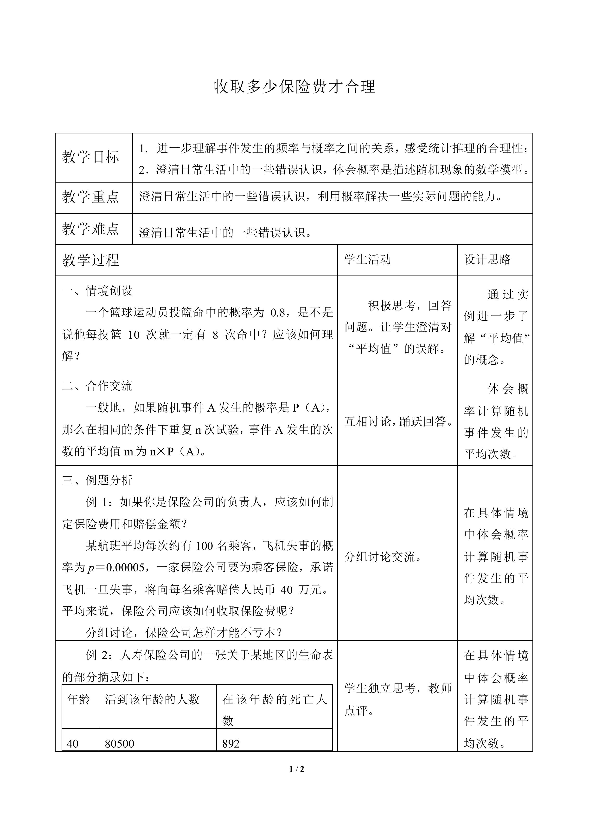 收取多少保险费才合理_教案1