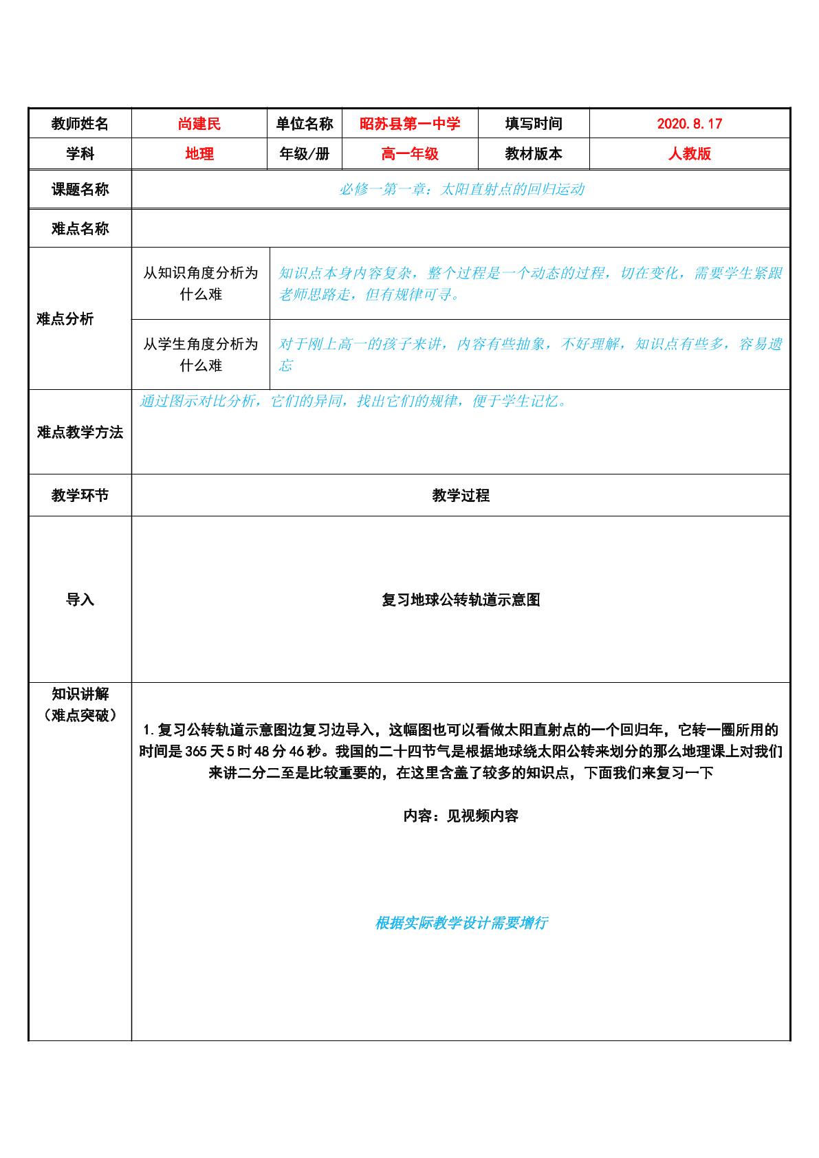 太阳直射点的回归运动