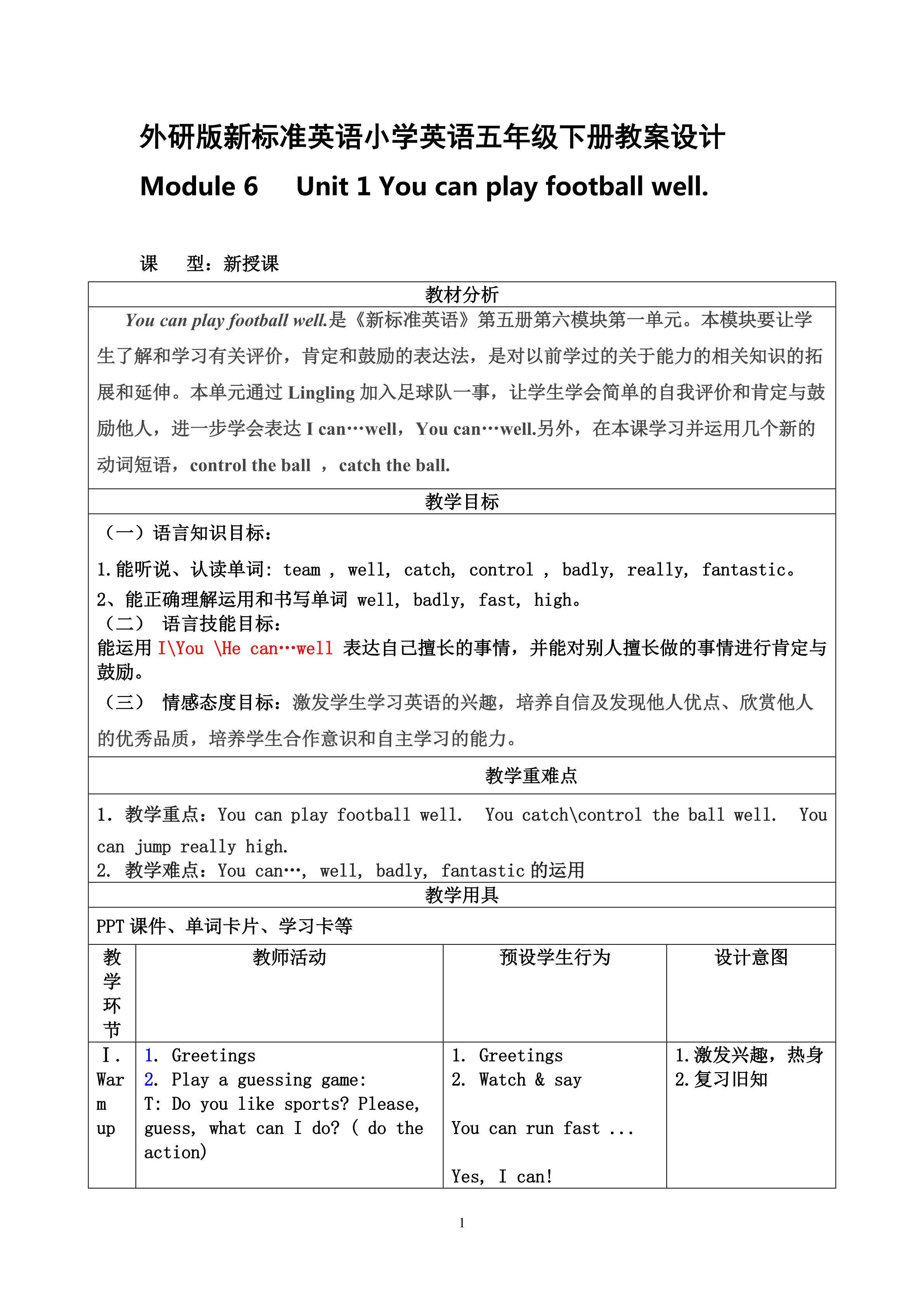 You can play football well.